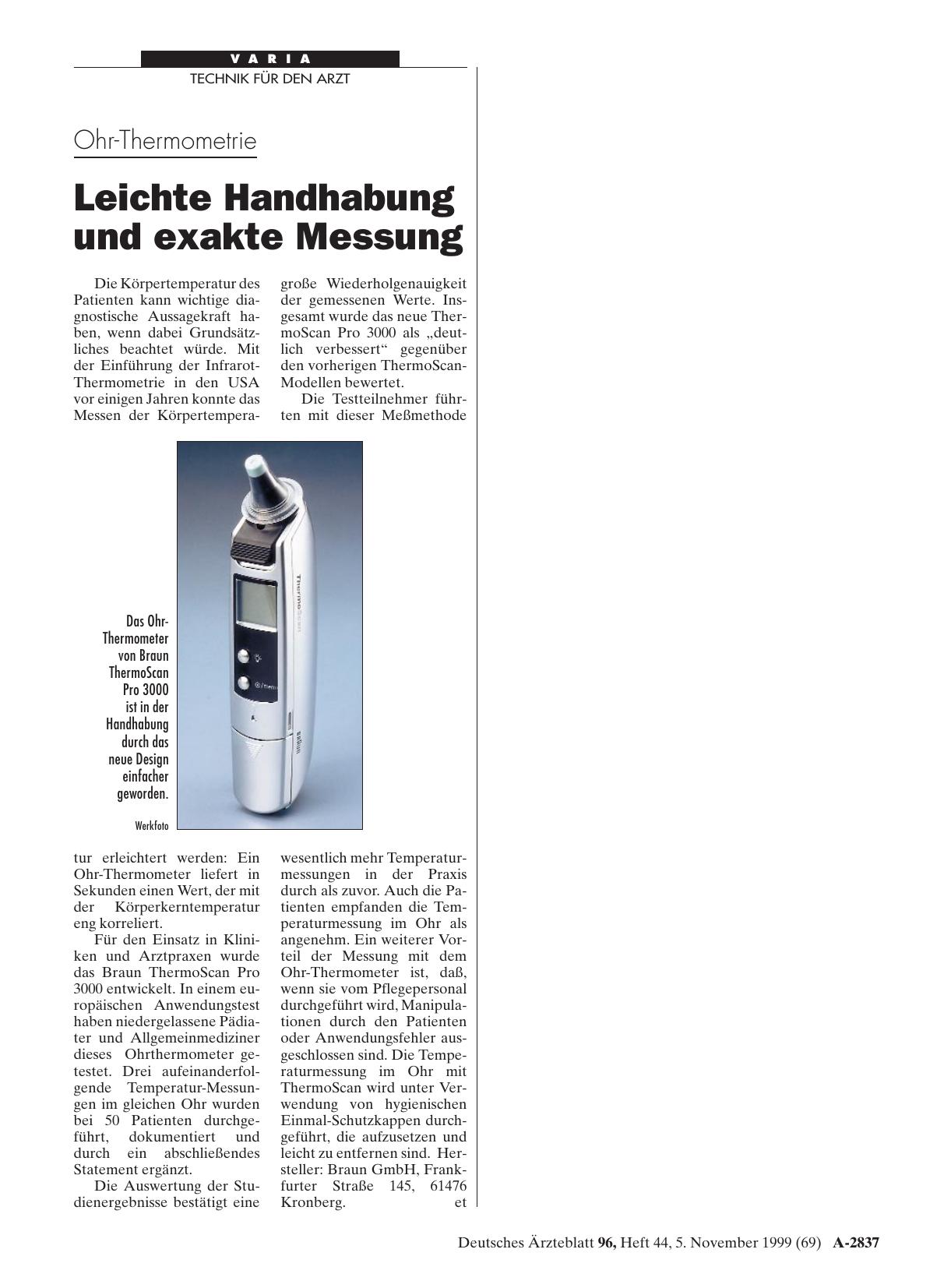 Vorschauseite 1: Ohr-Thermometrie: Leichte Handhabung und exakte Messung