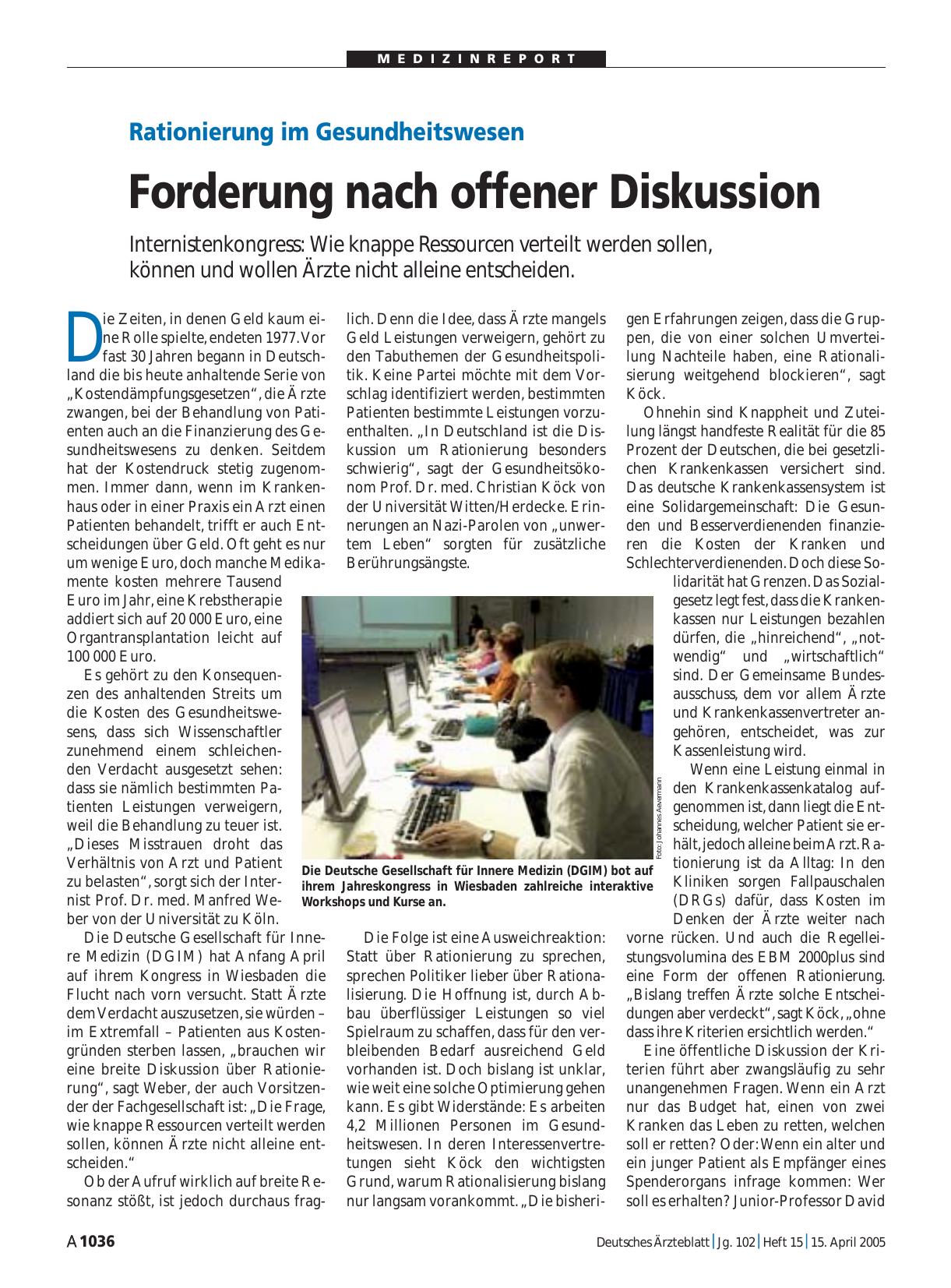 Vorschauseite 1: Rationierung im Gesundheitswesen: Forderung nach offener Diskussion