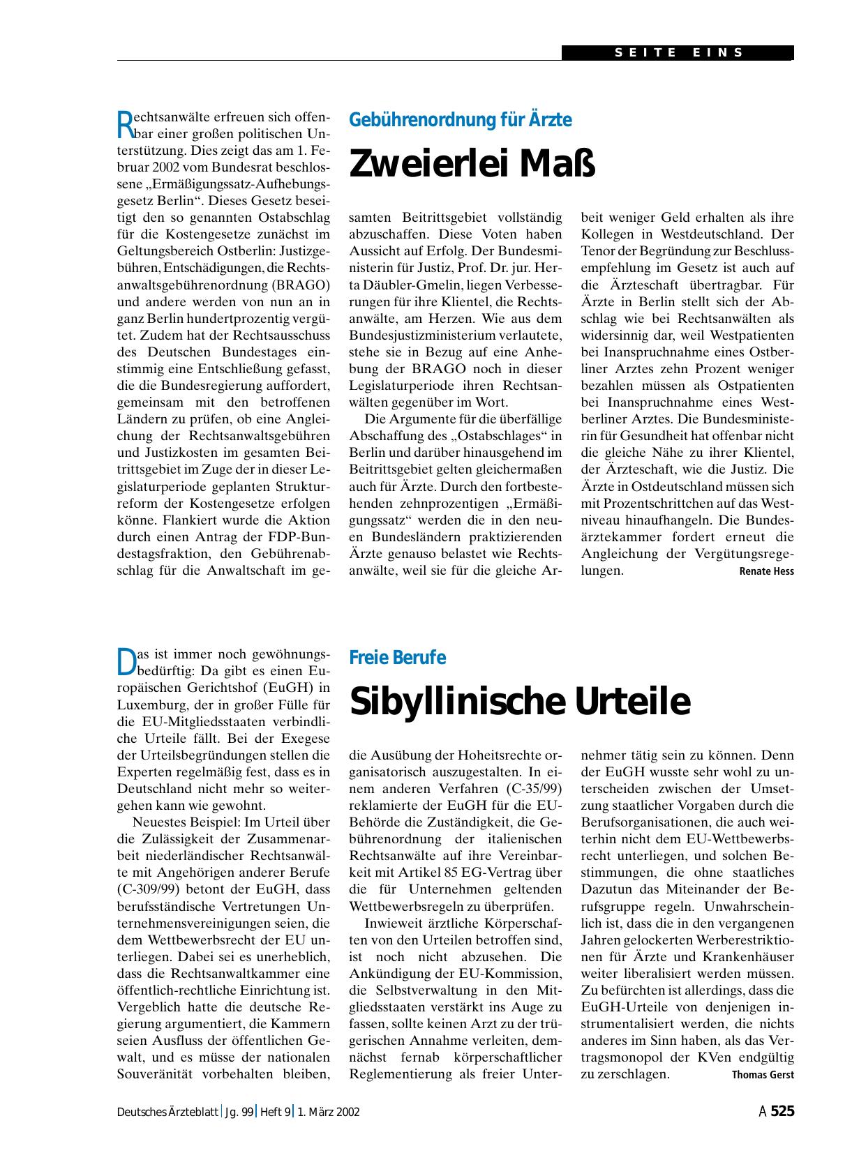 Vorschauseite 1: Freie Berufe: Sibyllinische Urteile