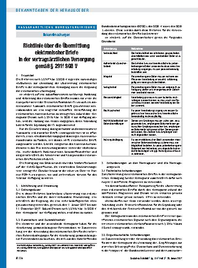 Vorschauseite 1: Richtlinie über die Übermittlung elektronischer Briefe in der vertragsärztlichen Versorgung gemäß § 291f SGB V