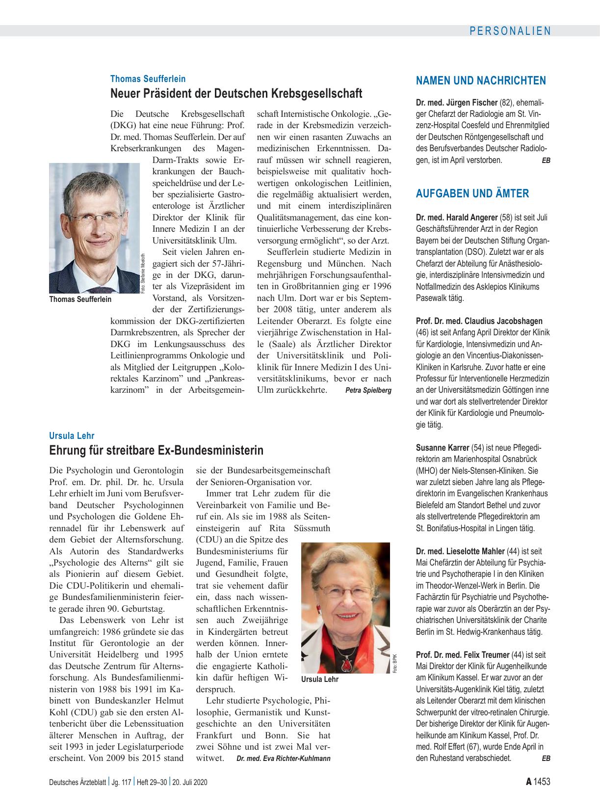 Vorschauseite 1: Ursula Lehr: Ehrung für streitbare Ex-Bundesministerin
