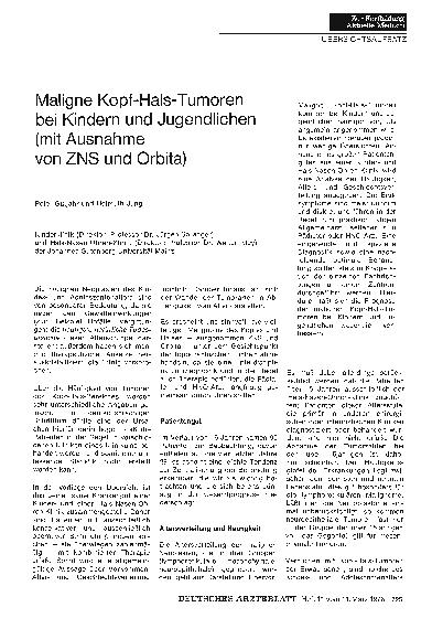 Vorschauseite 1: Maligne Kopf-Hals-Tumoren bei Kindern und Jugendlichen (mit Ausnahme von ZNS und Orbita)