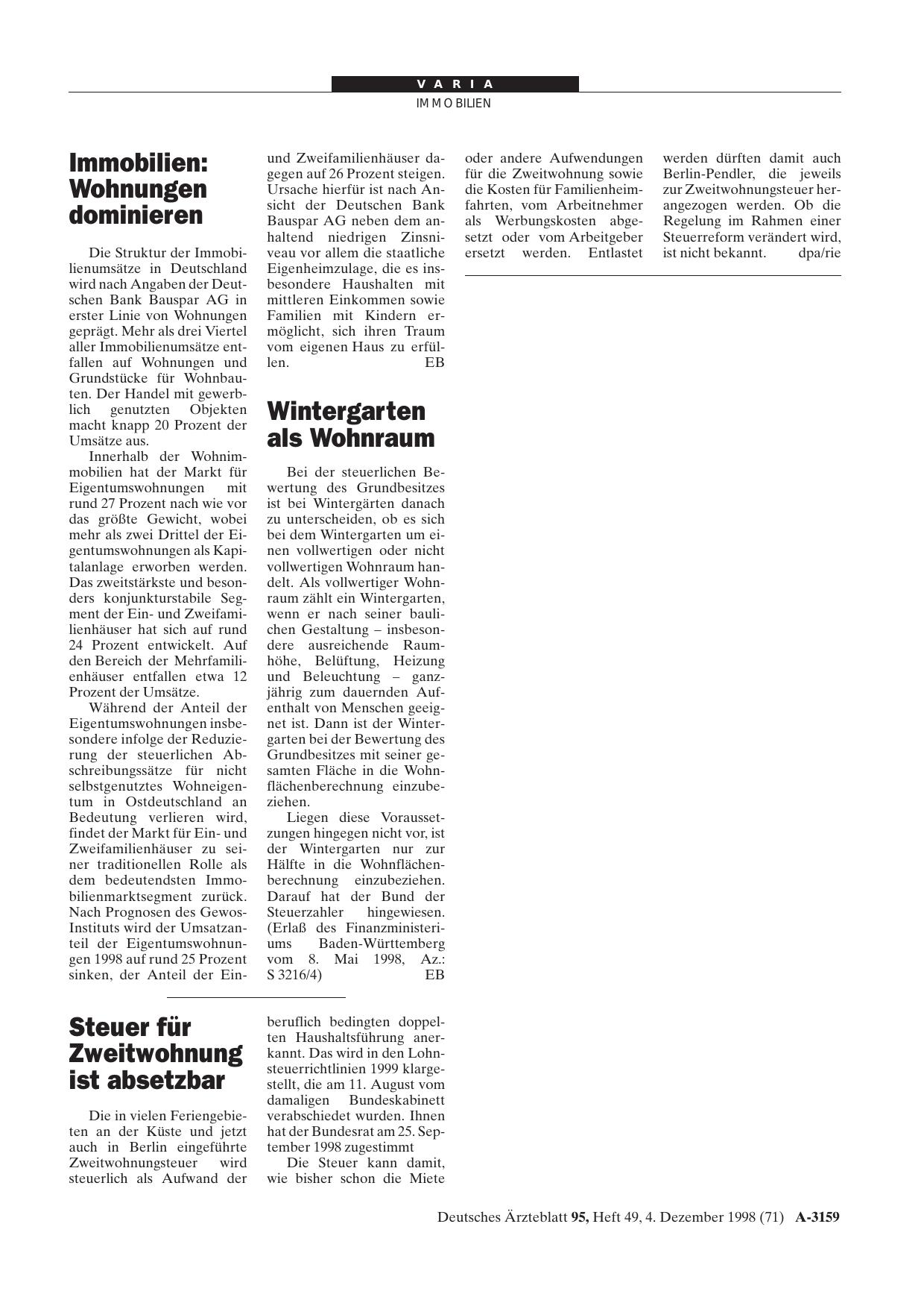 Vorschauseite 1: Steuer für Zweitwohnung ist absetzbar