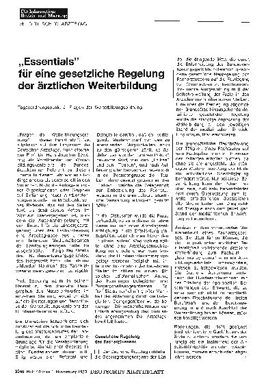 Vorschauseite 1: „Essentials" für eine gesetzliche Regelung der ärztlichen Weiterbildung