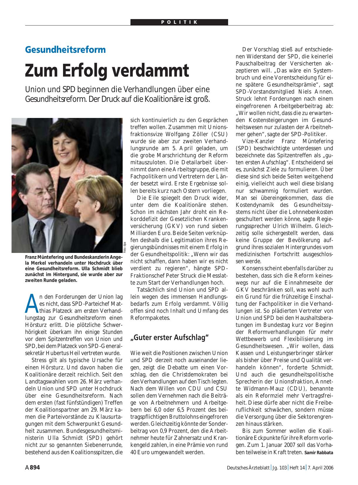 Vorschauseite 1: Gesundheitsreform: Zum Erfolg verdammt