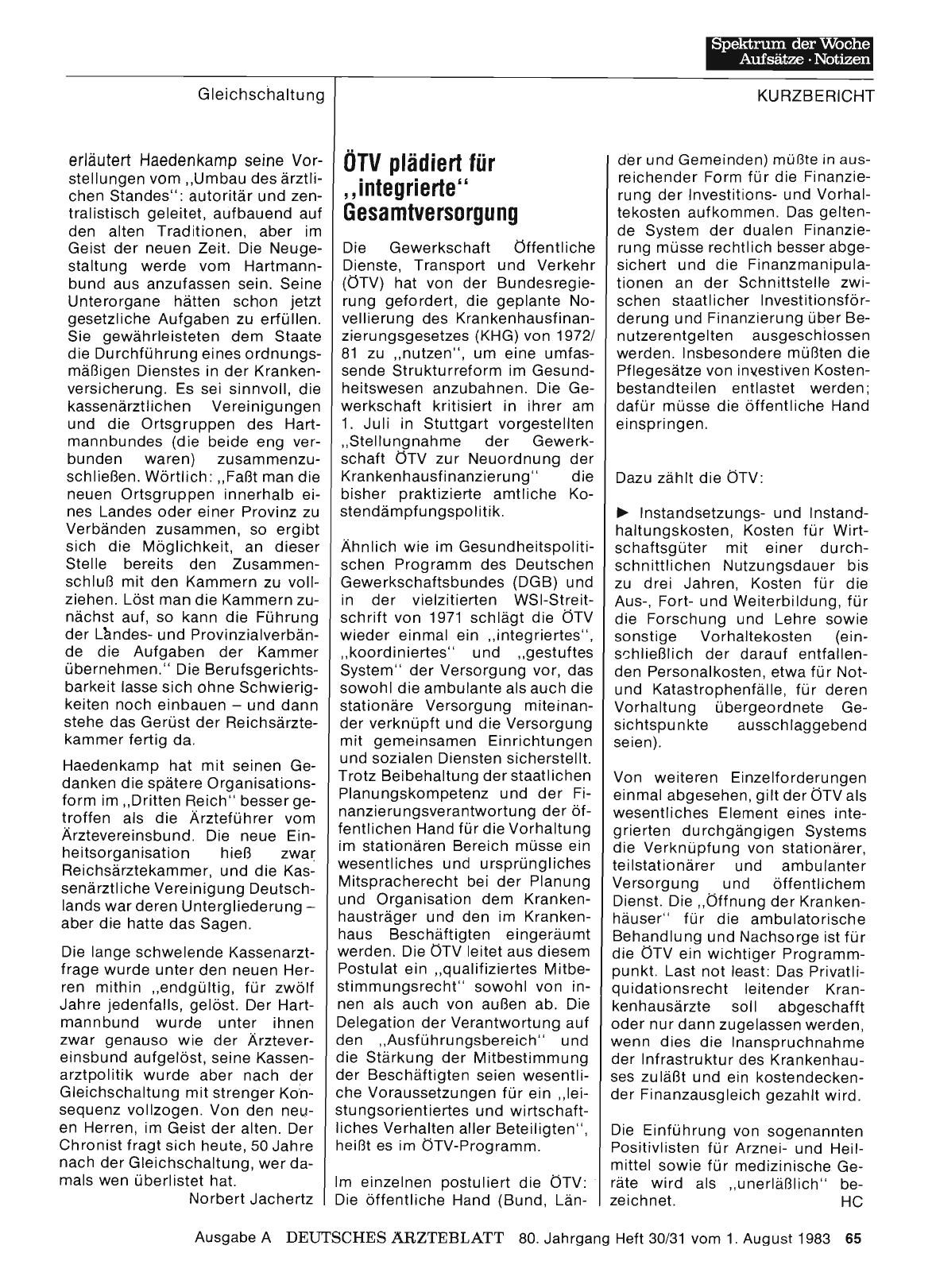Vorschauseite 1: ÖTV plädiert für „integrierte“ Gesamtversorgung