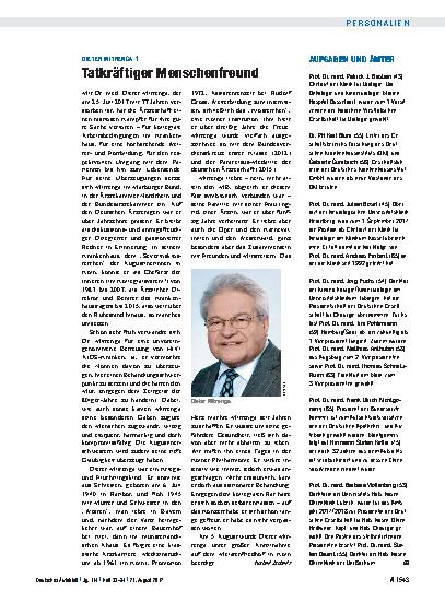 Vorschauseite 1: Dieter Mitrenga †: Tatkräftiger Menschenfreund