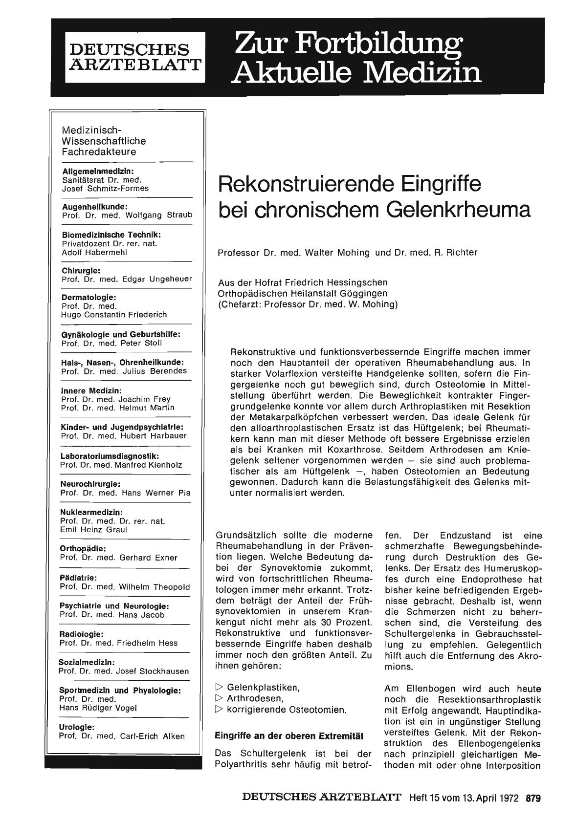 Vorschauseite 1: Rekonstruierende Eingriffe bei chronischem Gelenkrheuma