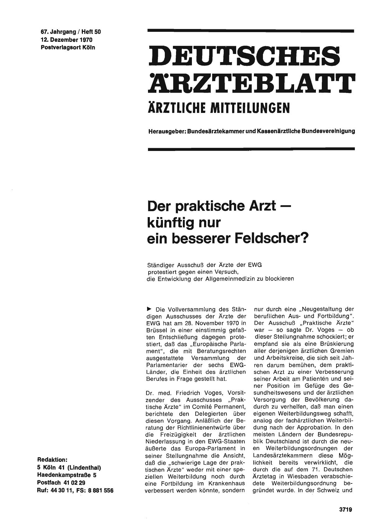 Vorschauseite 1: Der praktische Arzt — künftig nur ein besserer Feldscher?