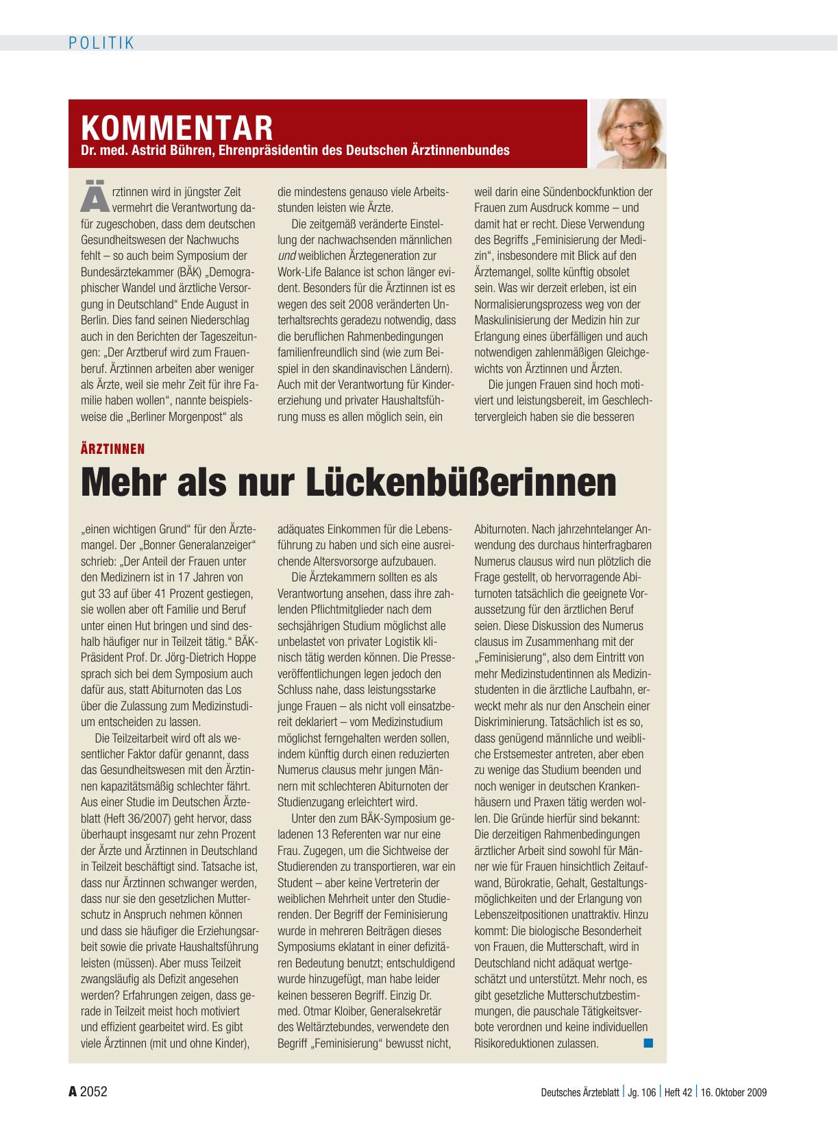 Vorschauseite 1: Ärztinnen: Mehr als nur Lückenbüßerinnen