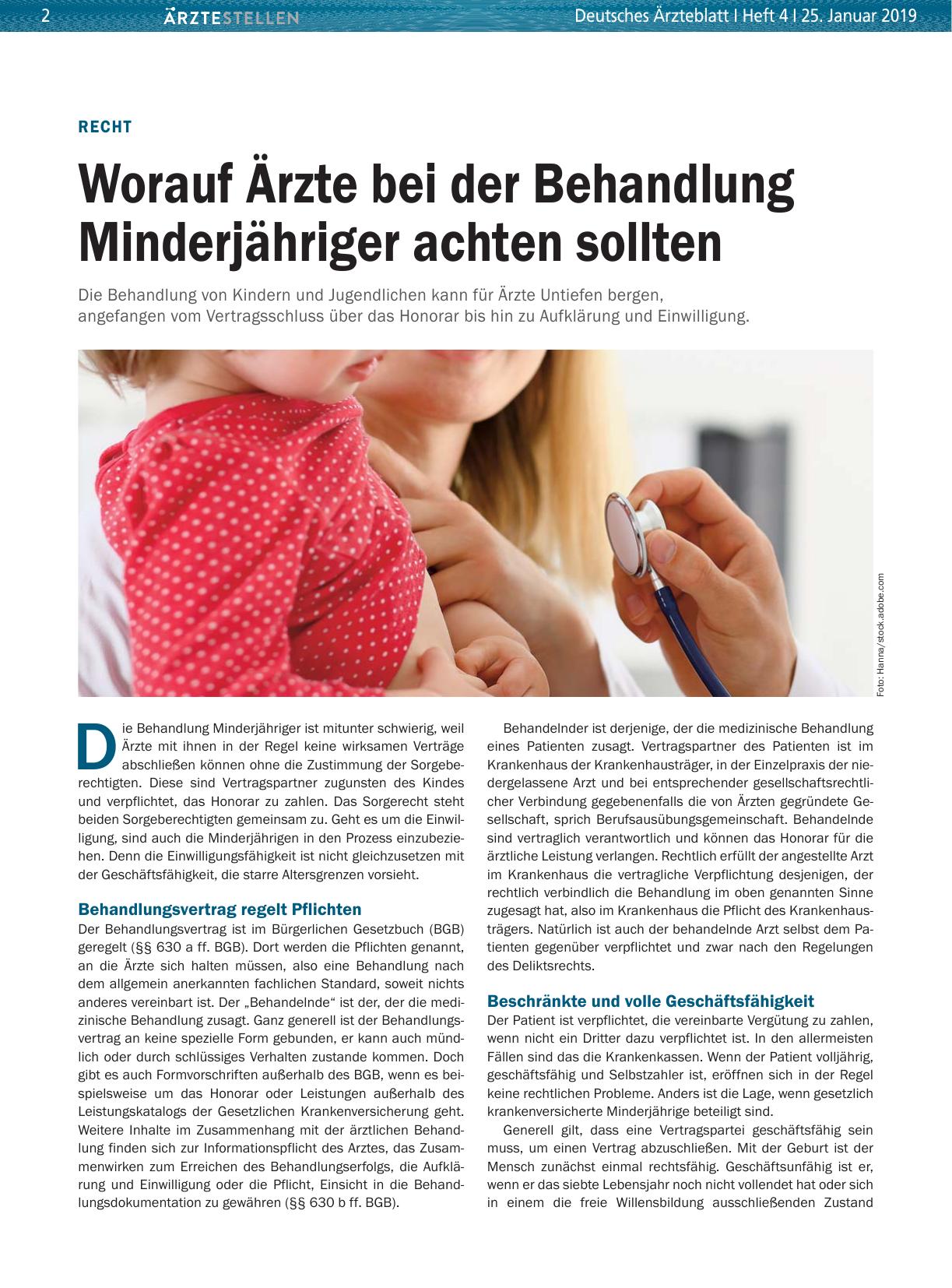 Vorschauseite 1: Recht: Worauf Ärzte bei der Behandlung Minderjähriger achten sollten