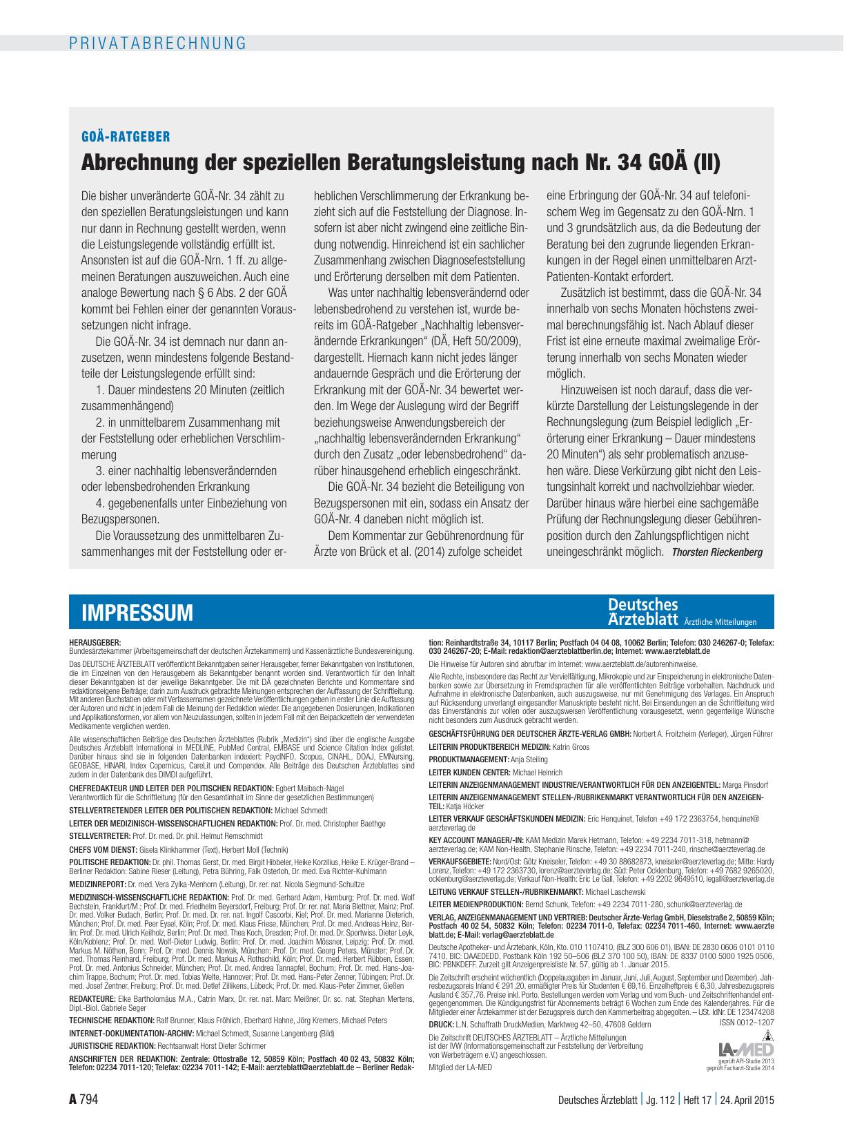 Vorschauseite 1: GOÄ-Ratgeber: Abrechnung der speziellen Beratungsleistung nach Nr. 34 GOÄ (II)