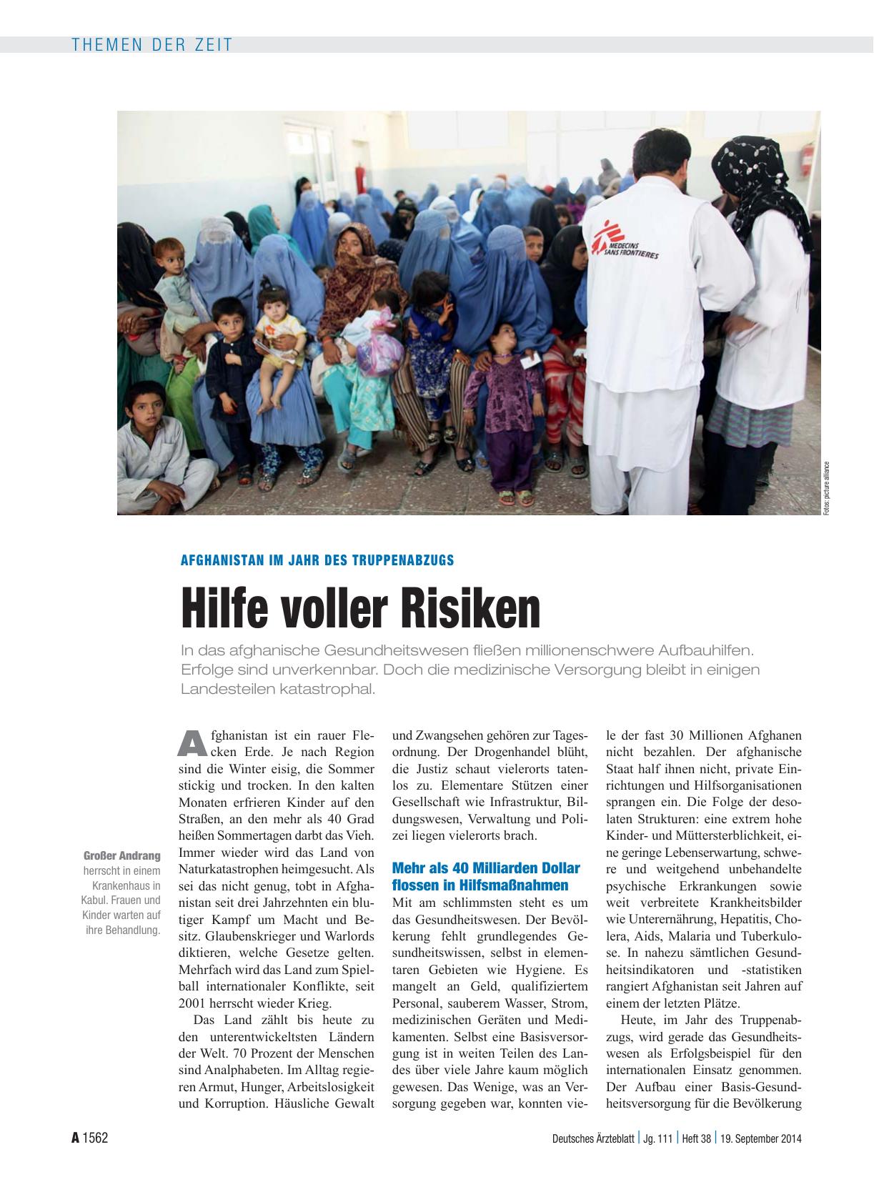 Vorschauseite 1: Afghanistan im Jahr des Truppenabzugs: Hilfe voller Risiken
