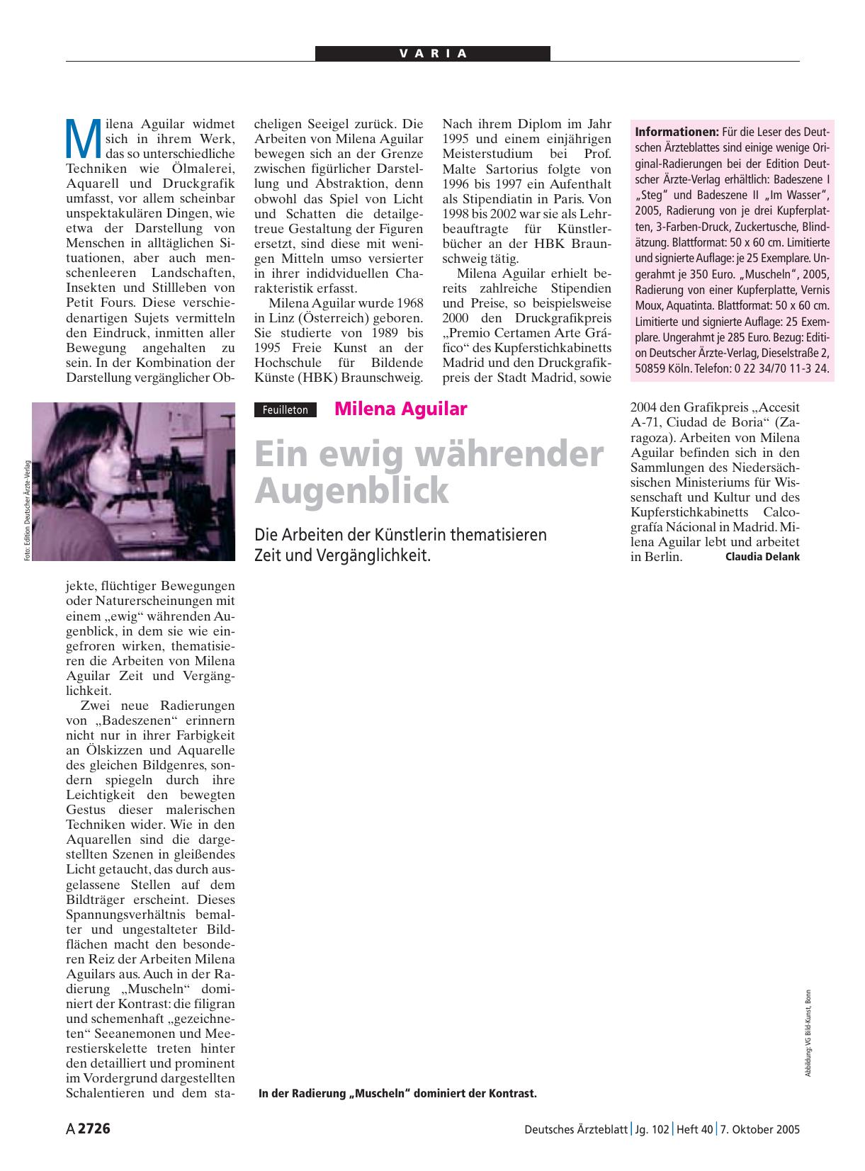 Vorschauseite 1: Milena Aguilar: Ein ewig währender Augenblick