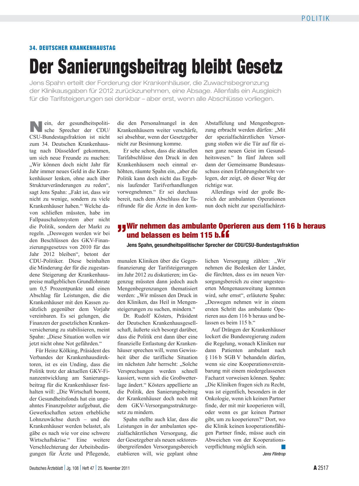 Vorschauseite 1: 34. Deutscher Krankenhaustag: Der Sanierungsbeitrag bleibt Gesetz