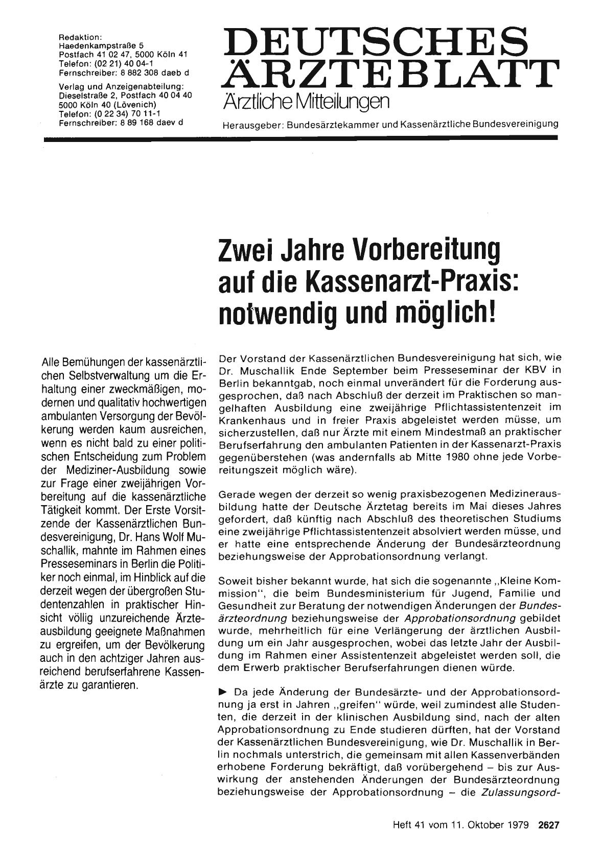 Vorschauseite 1: Zwei Jahre Vorbereitung auf die Kassenarzt-Praxis: notwendig und möglich!