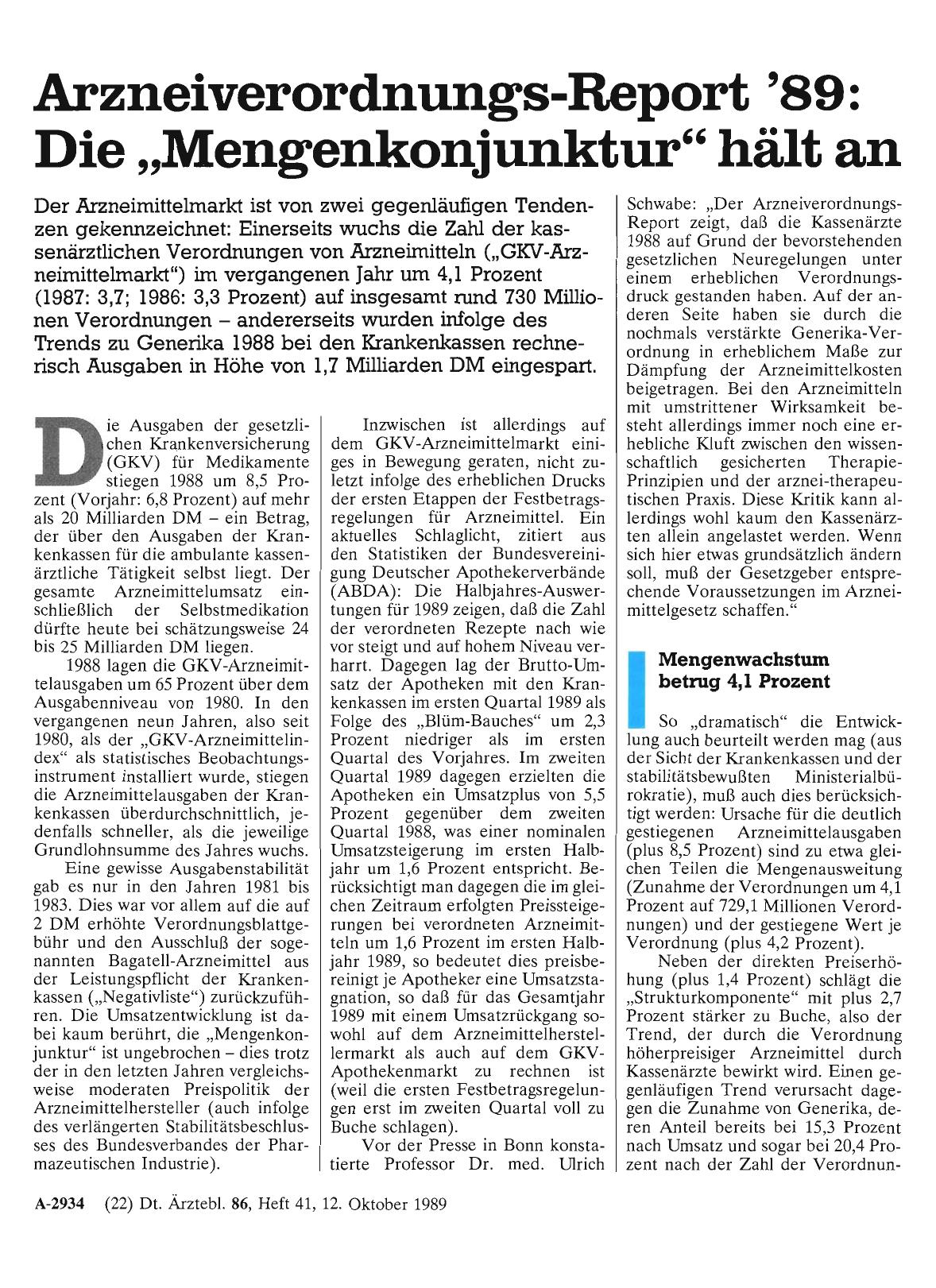 Vorschauseite 1: Arzneiverordnungs-Report '89: Die „Mengenkonjunktur“ hält an
