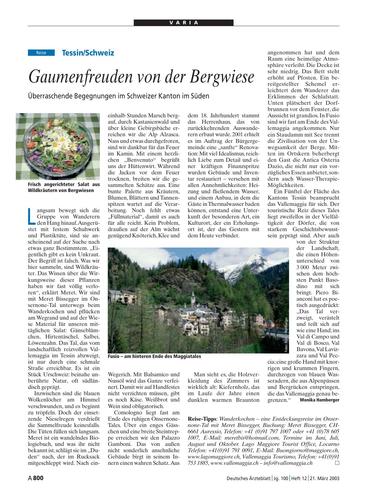 Vorschauseite 1: Tessin/Schweiz: Gaumenfreuden von der Bergwiese