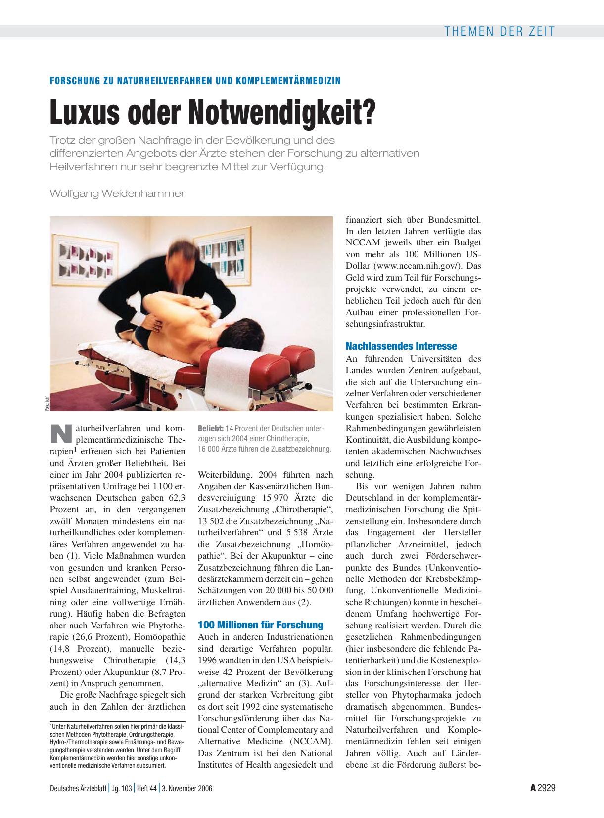 Vorschauseite 1: Forschung zu Naturheilverfahren und Komplementärmedizin: Luxus oder Notwendigkeit?