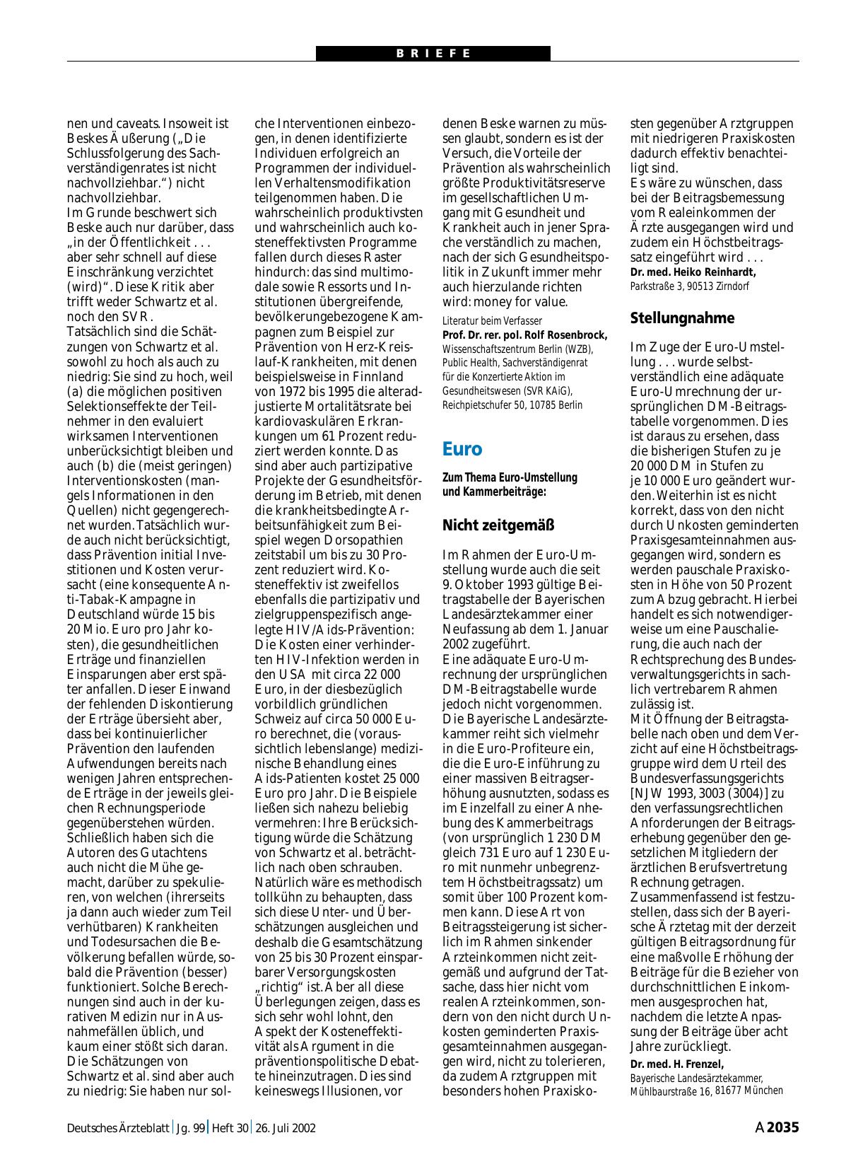 Vorschauseite 1: Euro: Stellungnahme