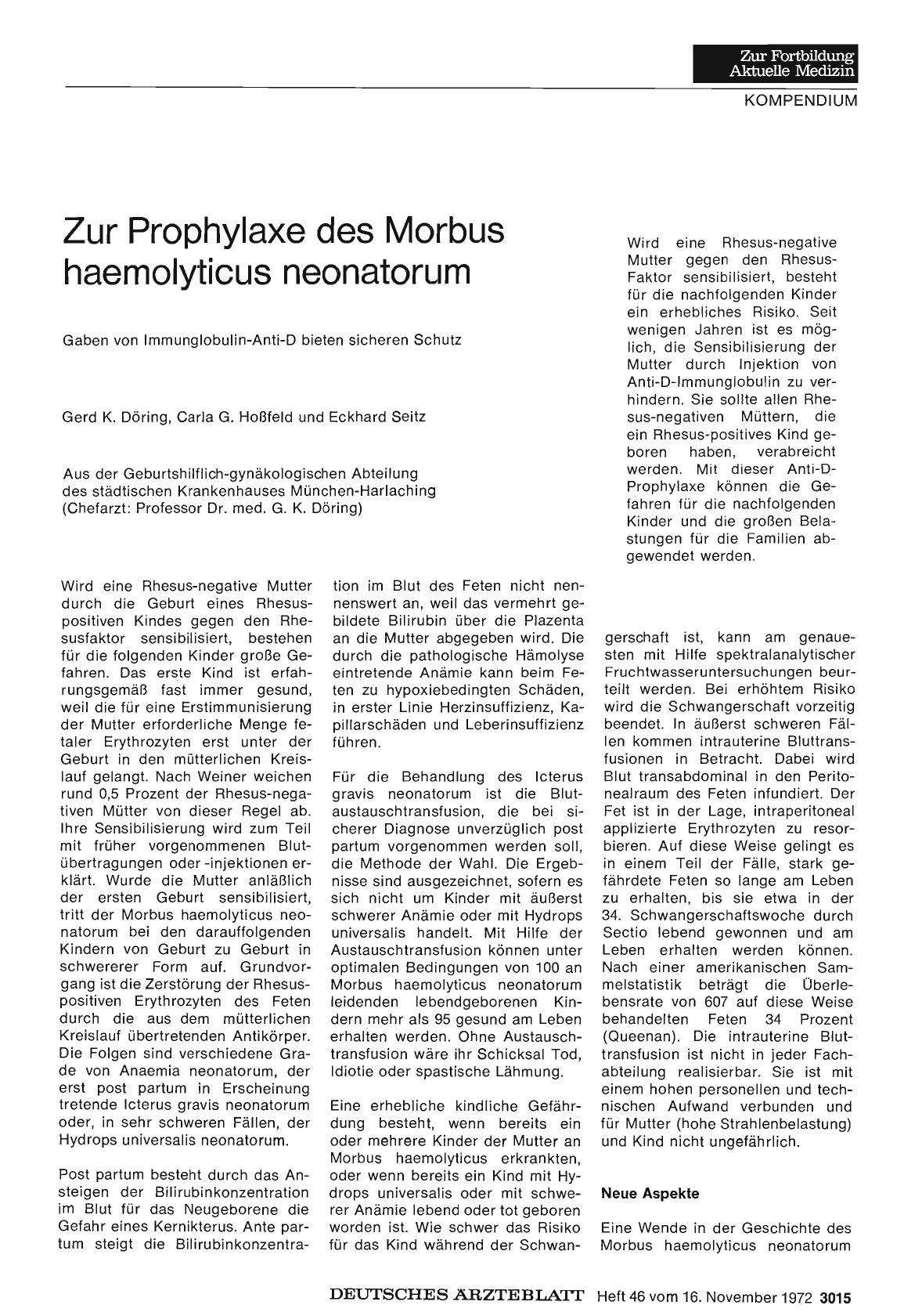 Vorschauseite 1: Zur Prophylaxe des Morbus haemolyticus neonatorum: Gaben von Immunglobulin-Anti-D bieten sicheren Schutz