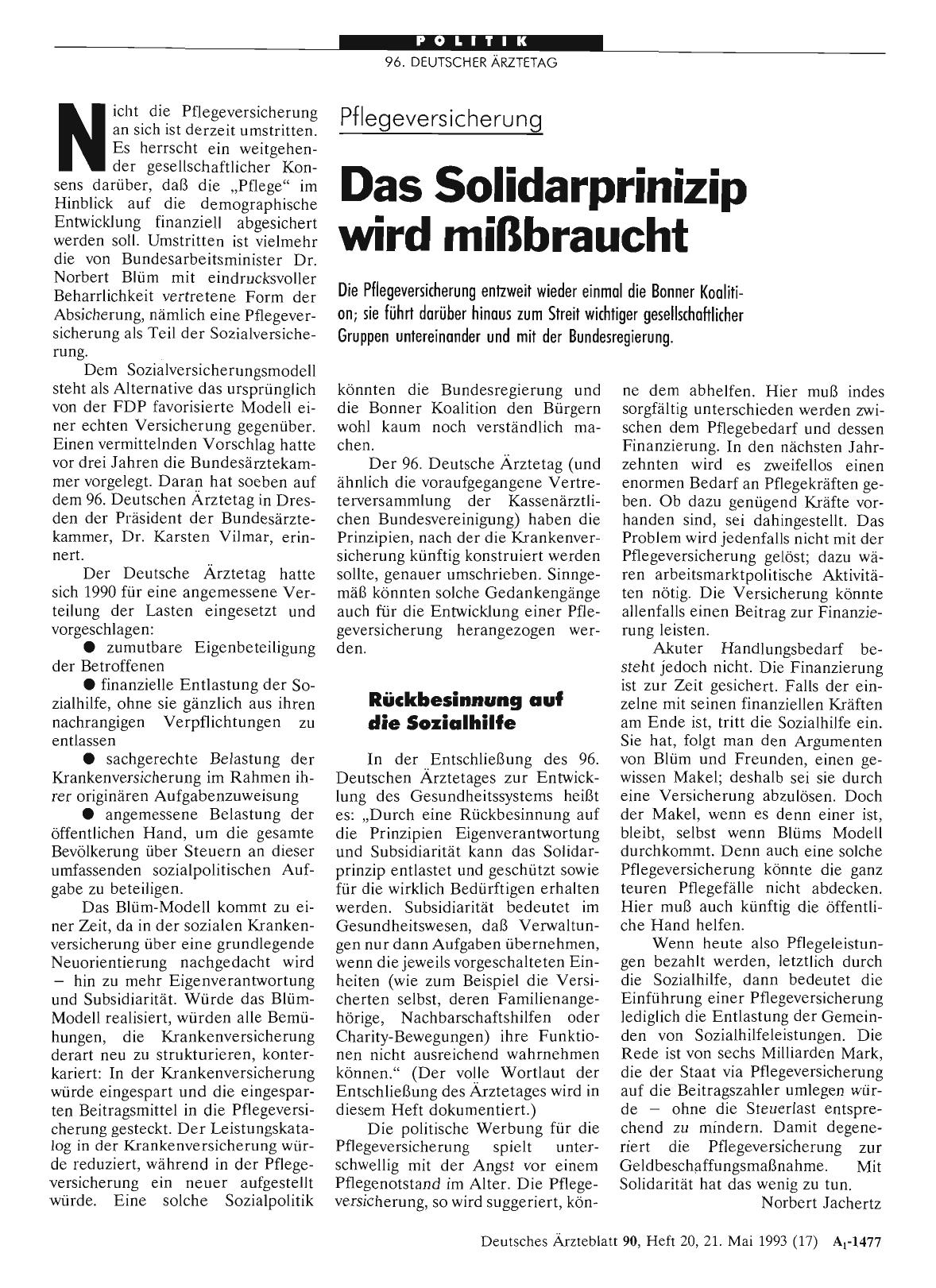 Vorschauseite 1: Pflegeversicherung: Das Solidarprinzip wird mißbraucht
