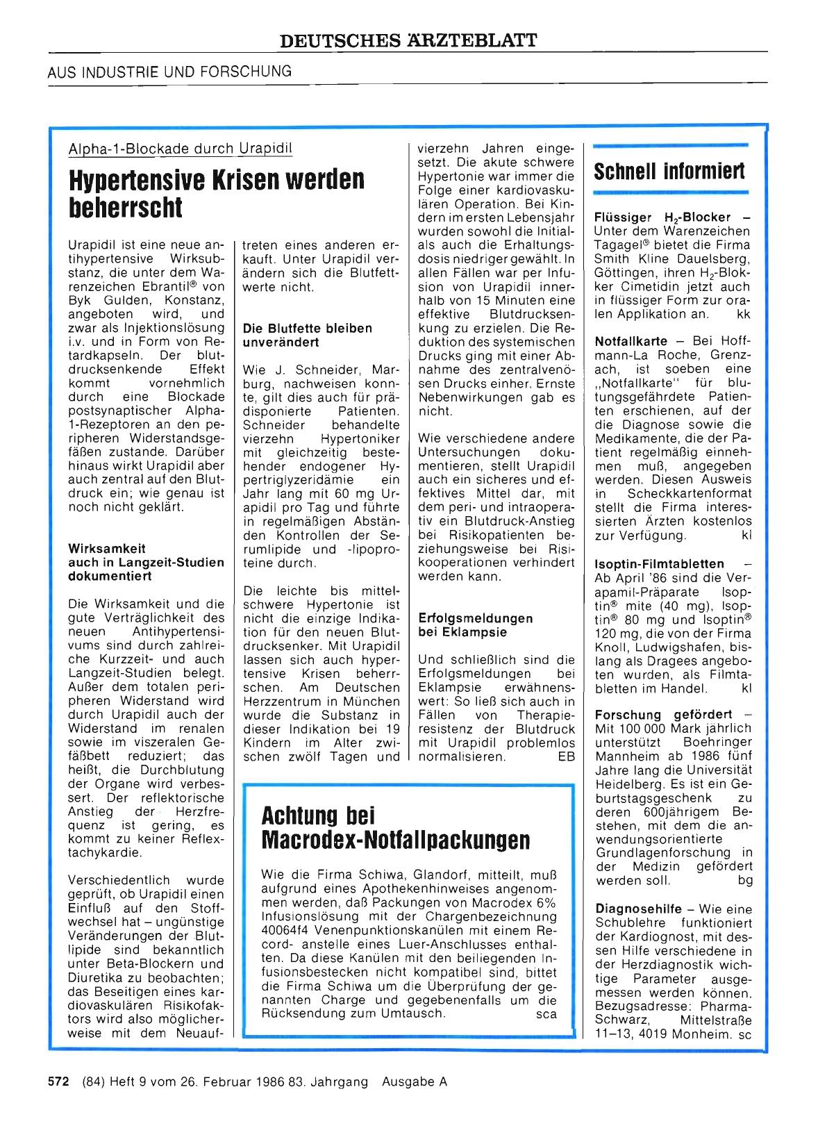 Vorschauseite 1: Achtung bei Macrodex-Notfalluackungen