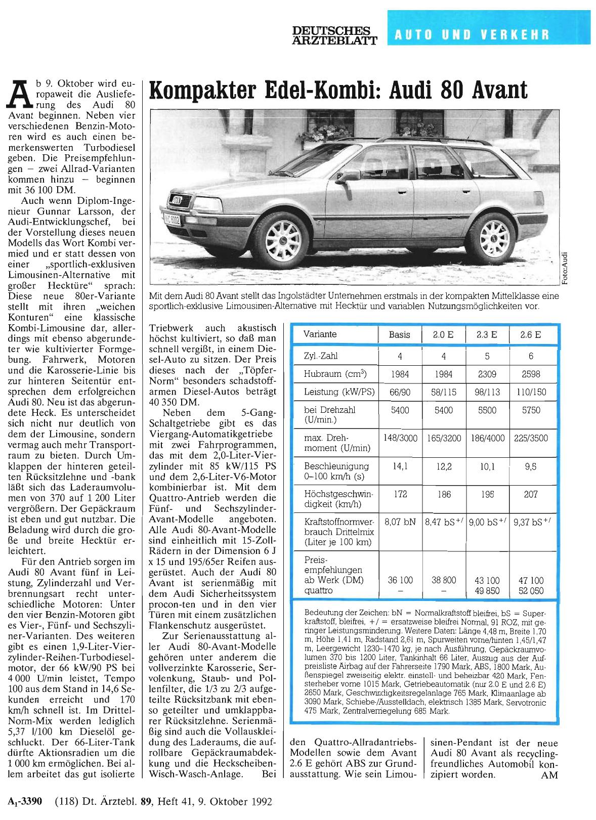 Vorschauseite 1: Kompakter Edel-Kombi: Audi 80 Avant