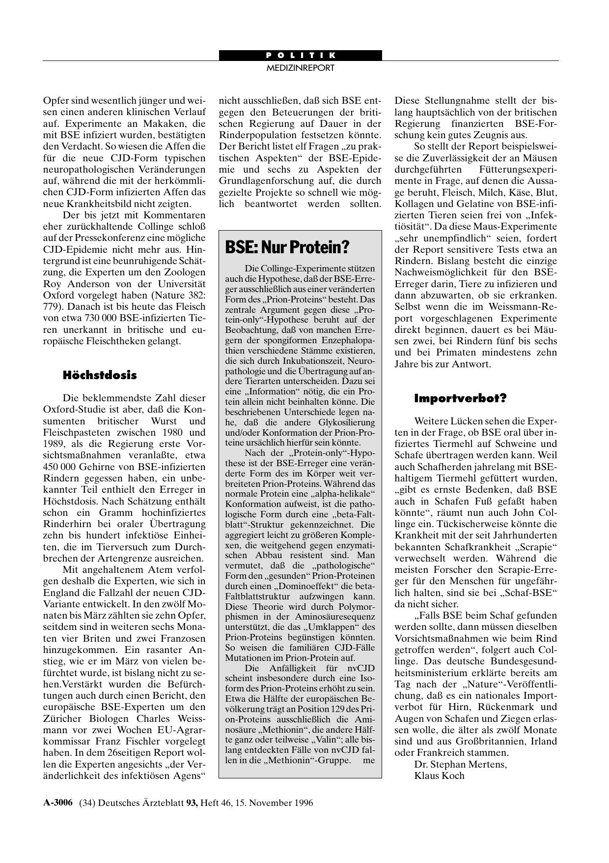 Vorschauseite 1: BSE: Nur Protein?