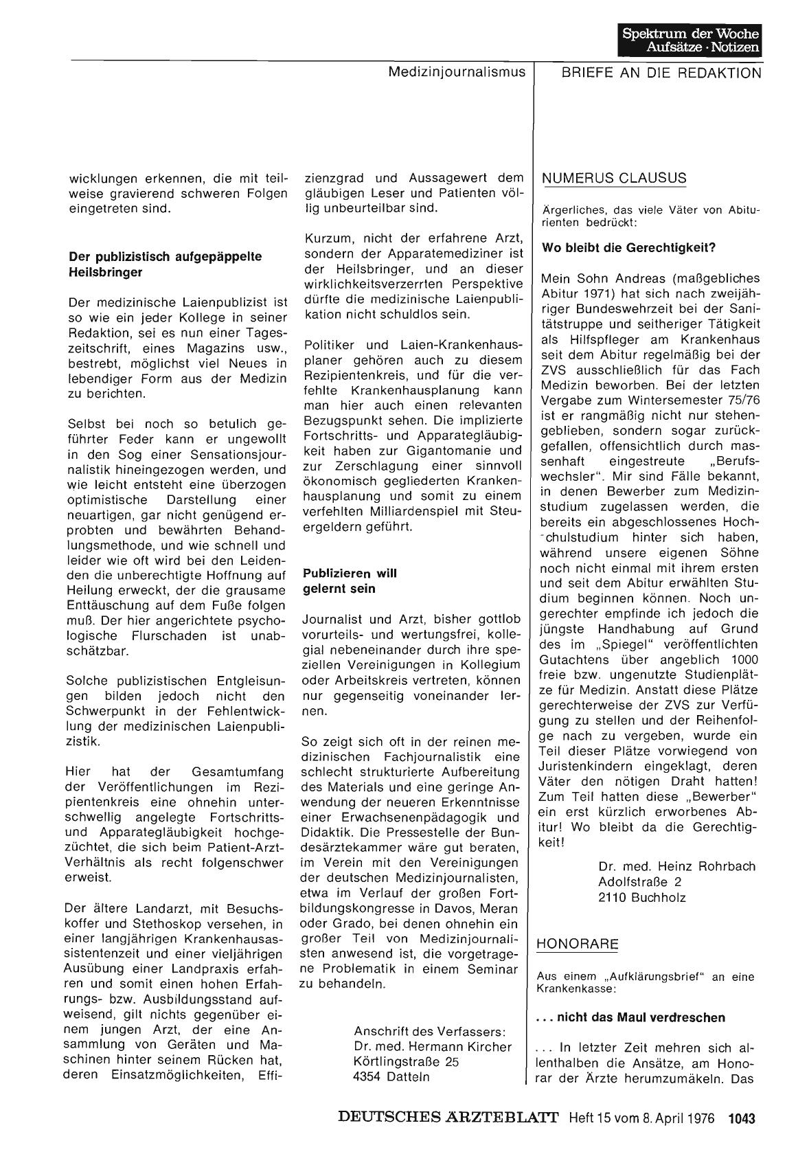 Vorschauseite 1: HONORARE: .. . nicht das Maul verdreschen