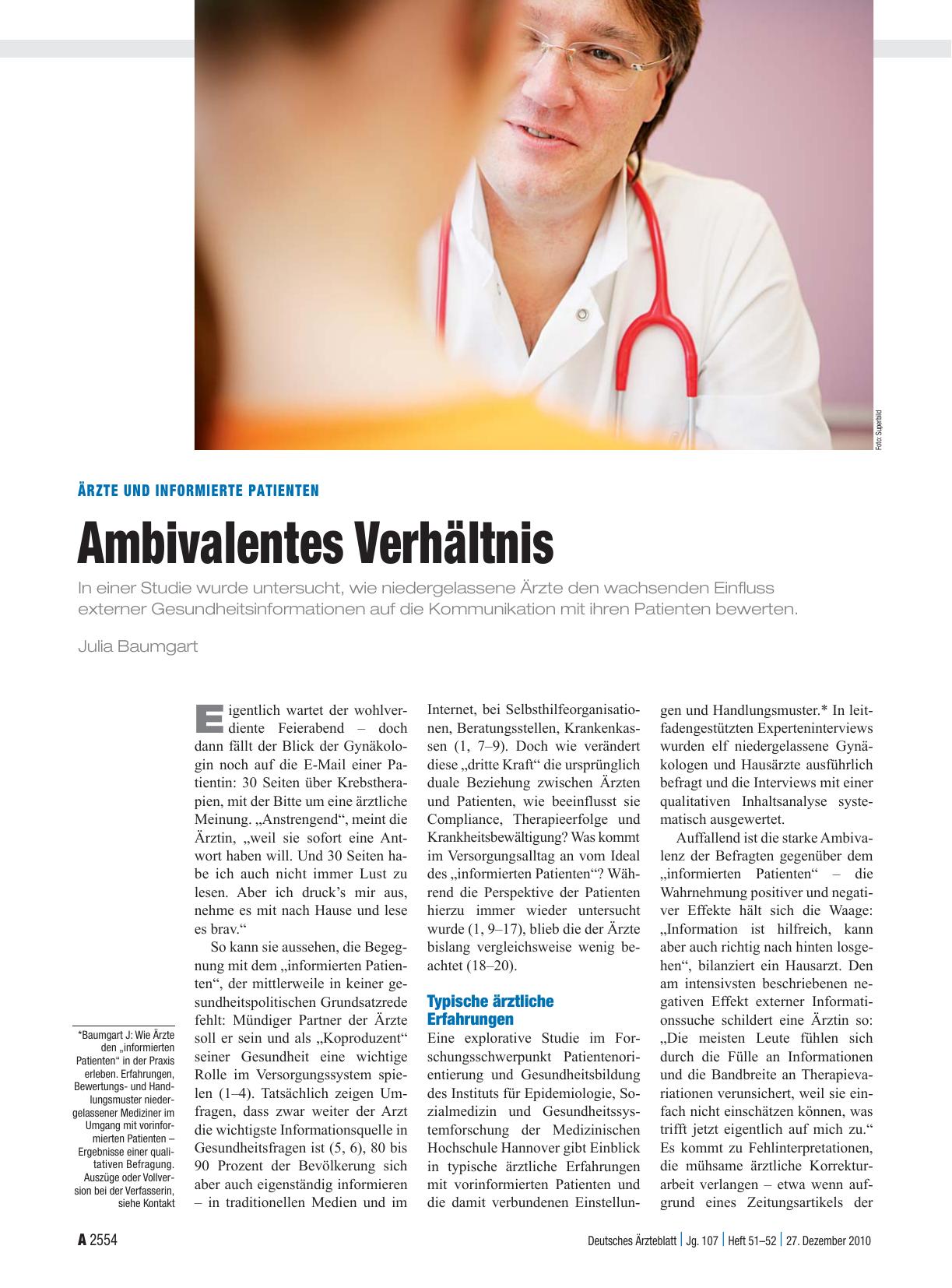 Vorschauseite 1: Ärzte und informierte Patienten: Ambivalentes Verhältnis