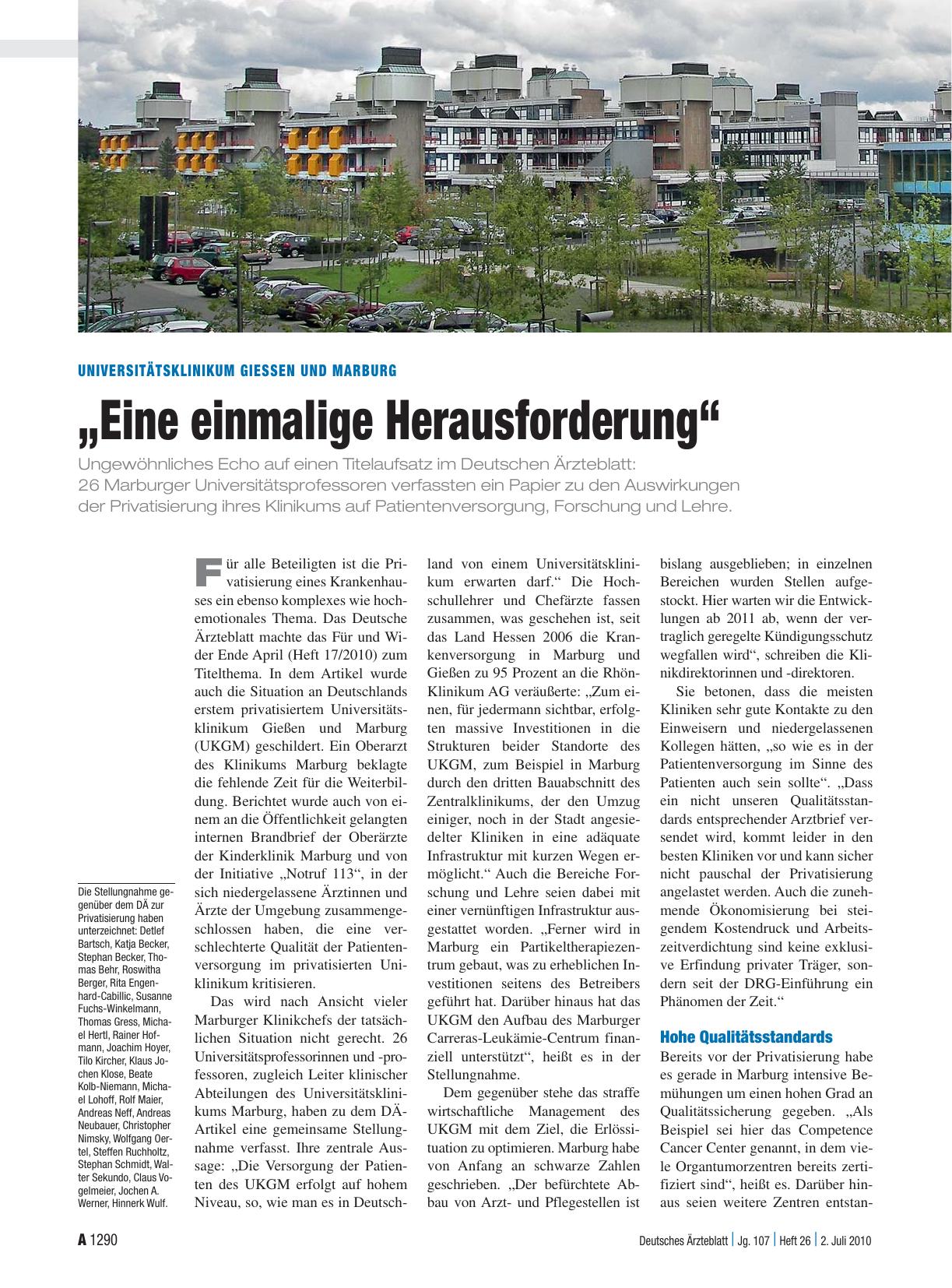 Vorschauseite 1: Universitätsklinikum Giessen und Marburg: „Eine einmalige Herausforderung“