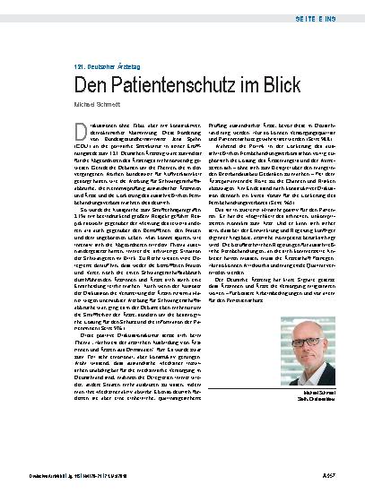 Vorschauseite 1: 121. Deutscher Ärztetag: Den Patientenschutz im Blick