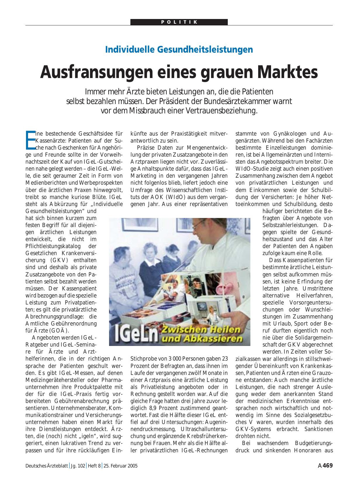 Vorschauseite 1: Individuelle Gesundheitsleistungen: Ausfransungen eines grauen Marktes