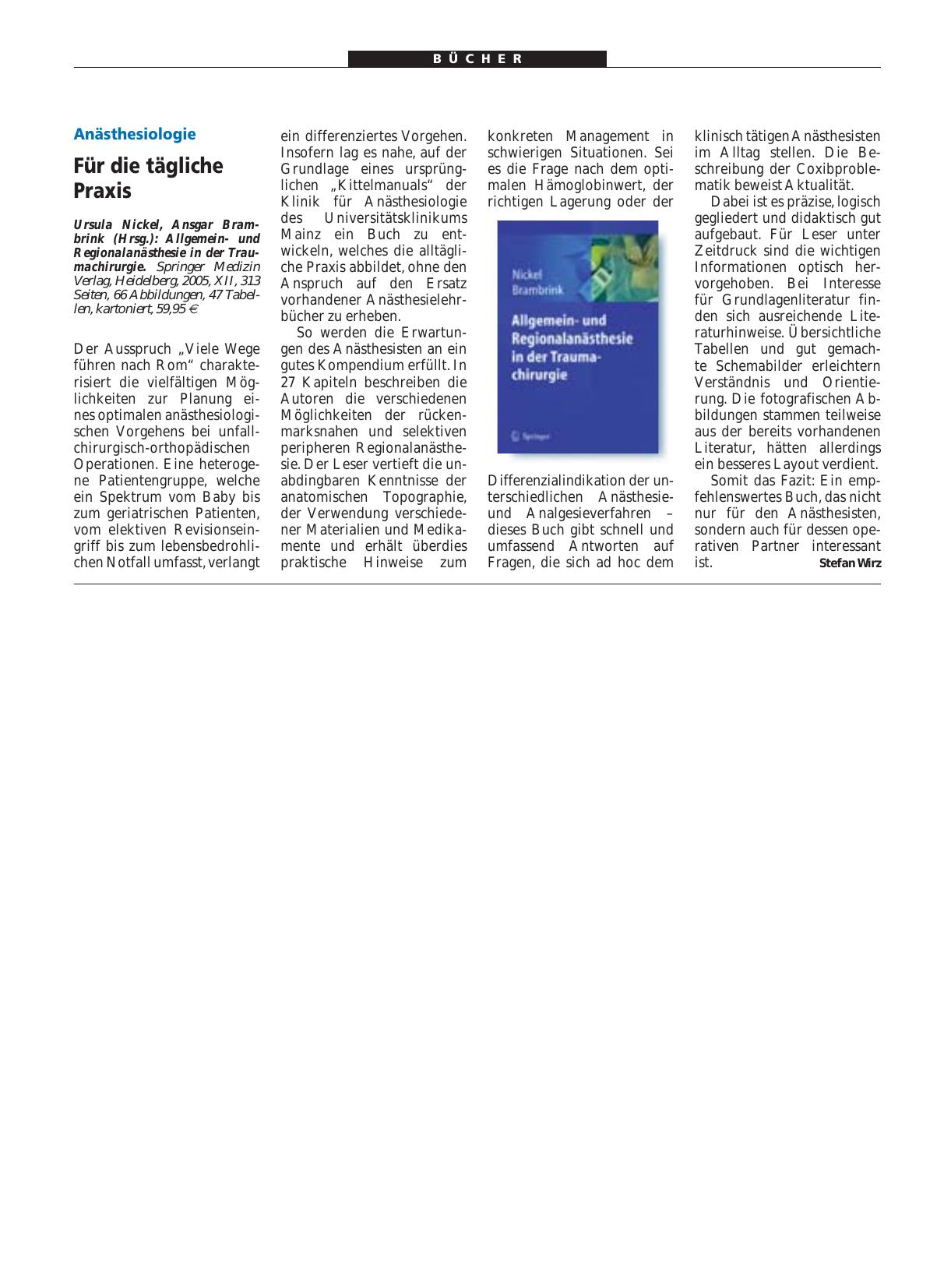 Vorschauseite 1: Allgemeinund Regionalanästhesie in der Traumachirurgie
