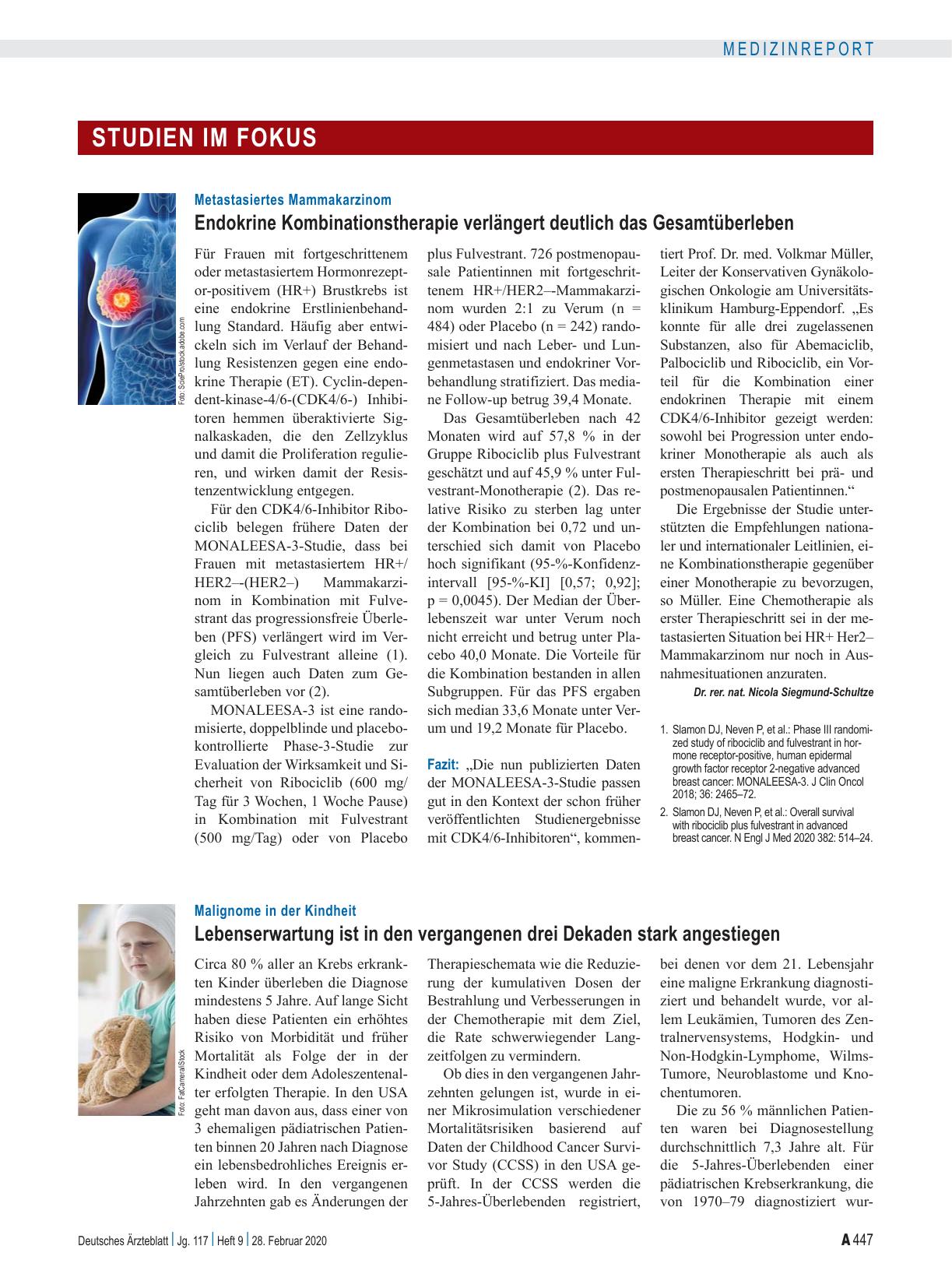 Vorschauseite 1: Metastasiertes Mammakarzinom: Endokrine Kombinationstherapie verlängert deutlich das Gesamtüberleben