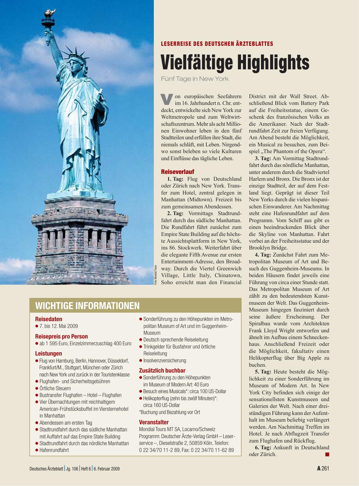 Vorschauseite 1: Vielfältige Highlights: Fünf Tage in New York