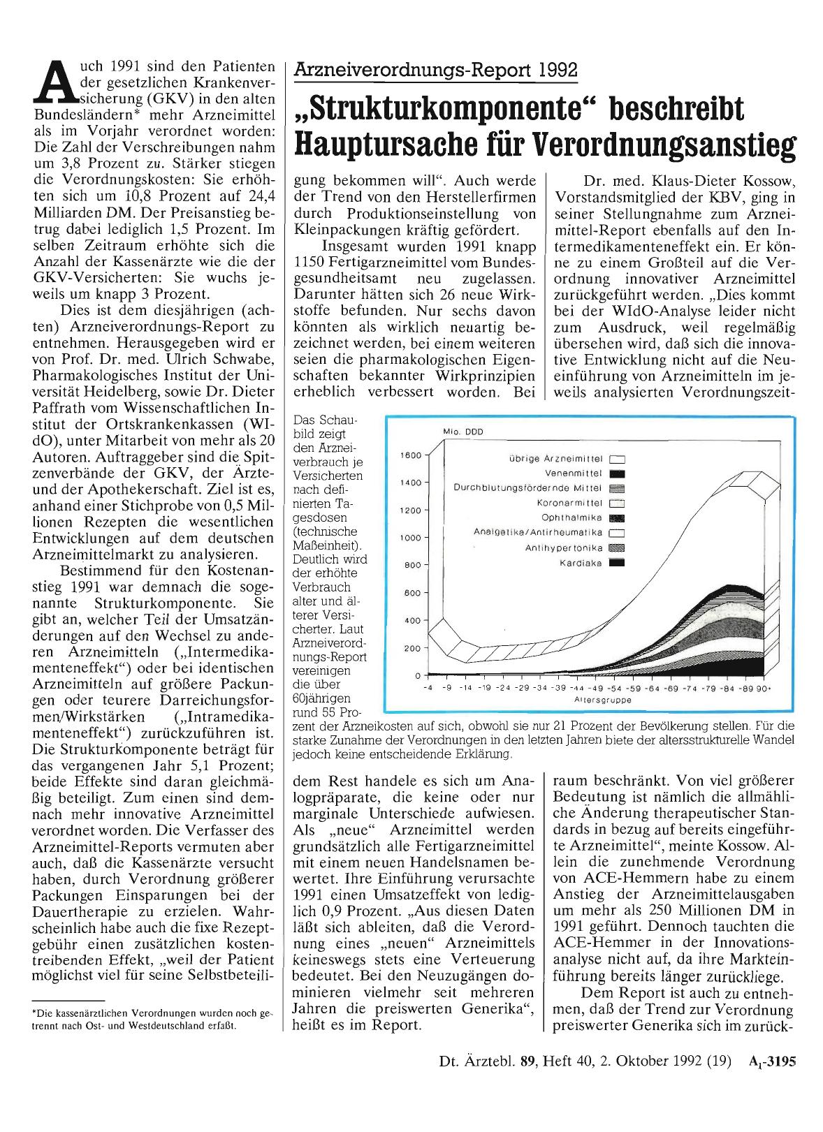 Vorschauseite 1: Arzneiverordnungs-Report 1992: „Strukturkomponente“ beschreibt Hauptursache für Verordnungsanstieg