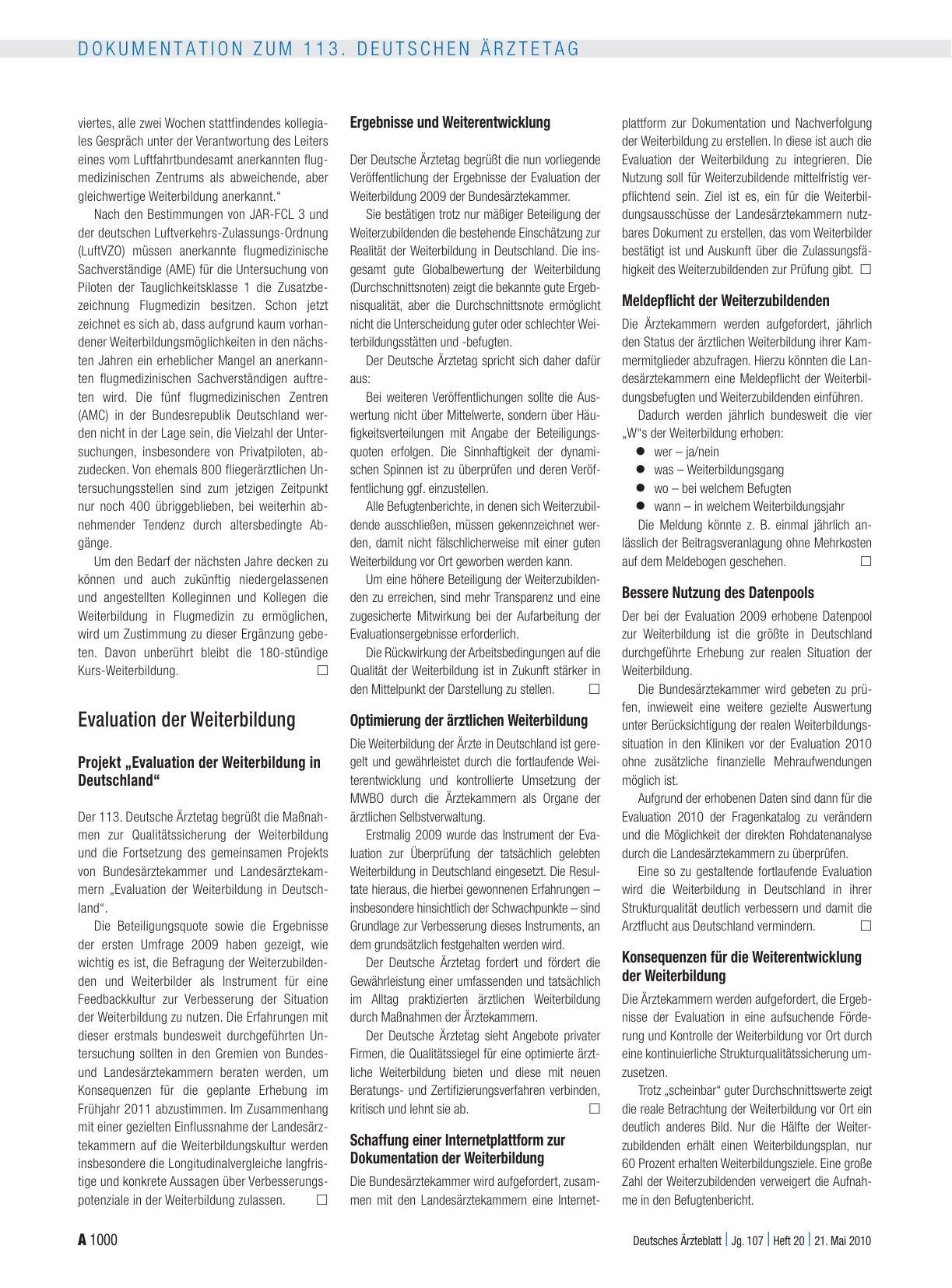Vorschauseite 2: Entschliessungen zum Tagesordnungspunkt III: (Muster-)Weiterbildungsordnung