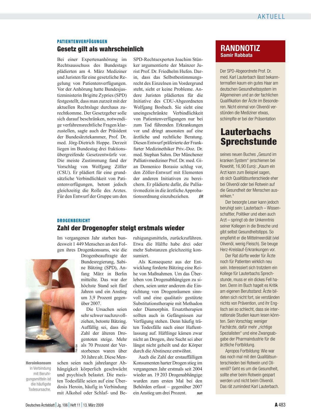 Vorschauseite 1: Patientenverfügungen: Gesetz gilt als wahrscheinlich