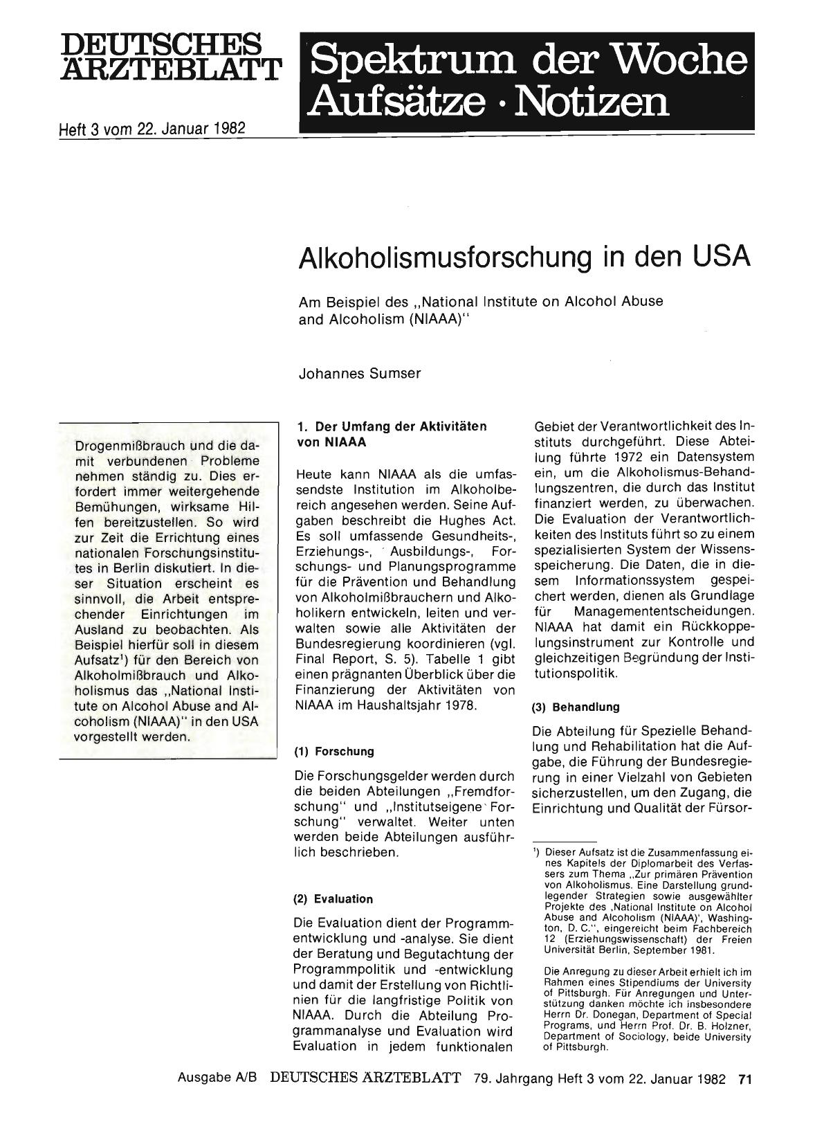 Vorschauseite 1: Alkoholismusforschung in den USA