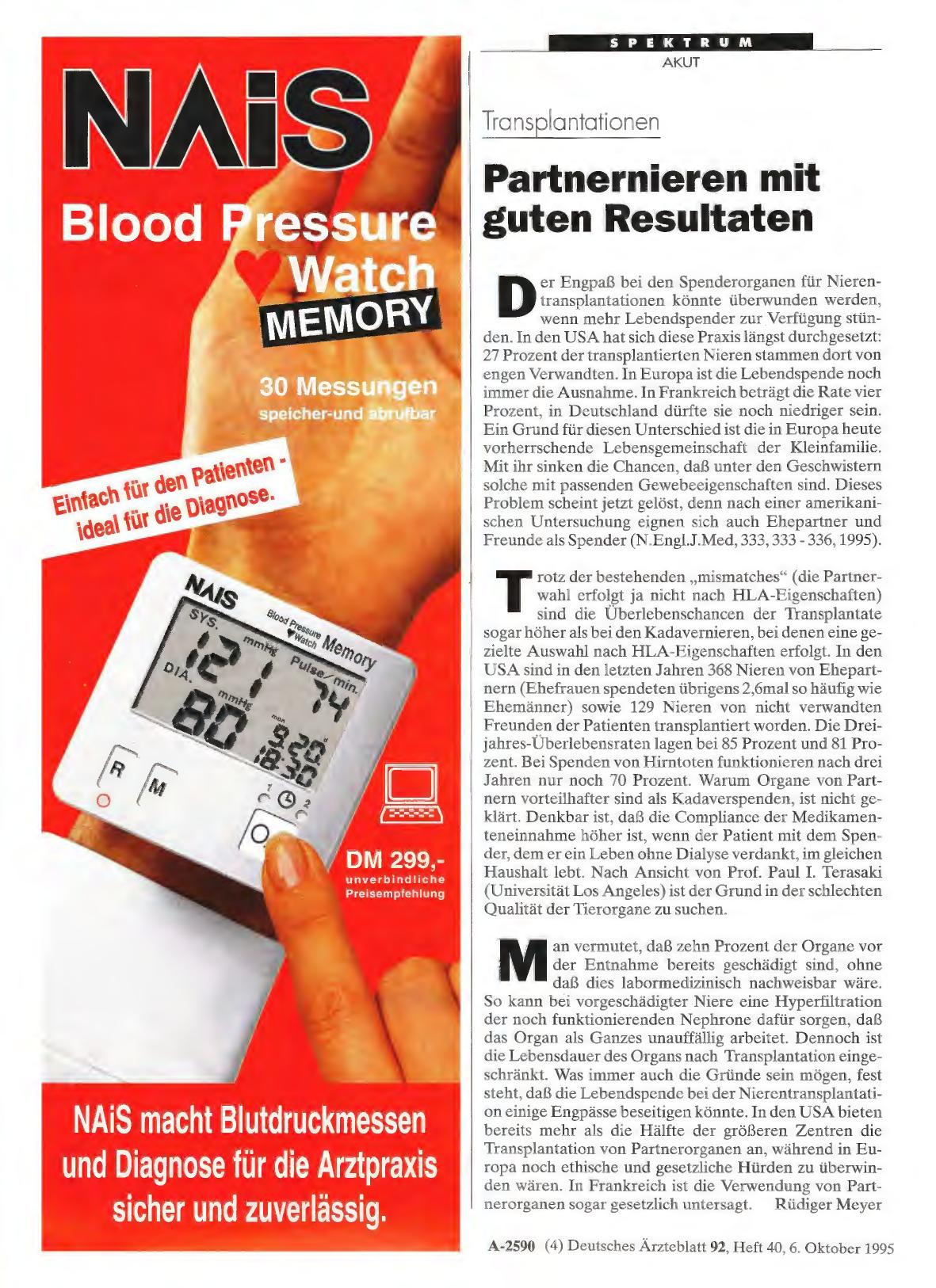 Vorschauseite 1: Transplantationen: Partnernieren mit guten Resultaten