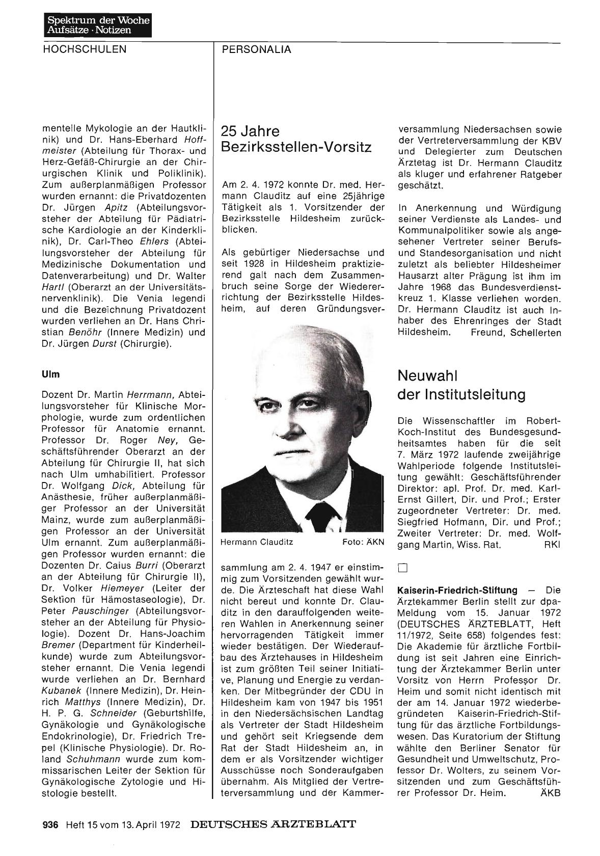 Vorschauseite 1: Neuwahl der Institutsleitung