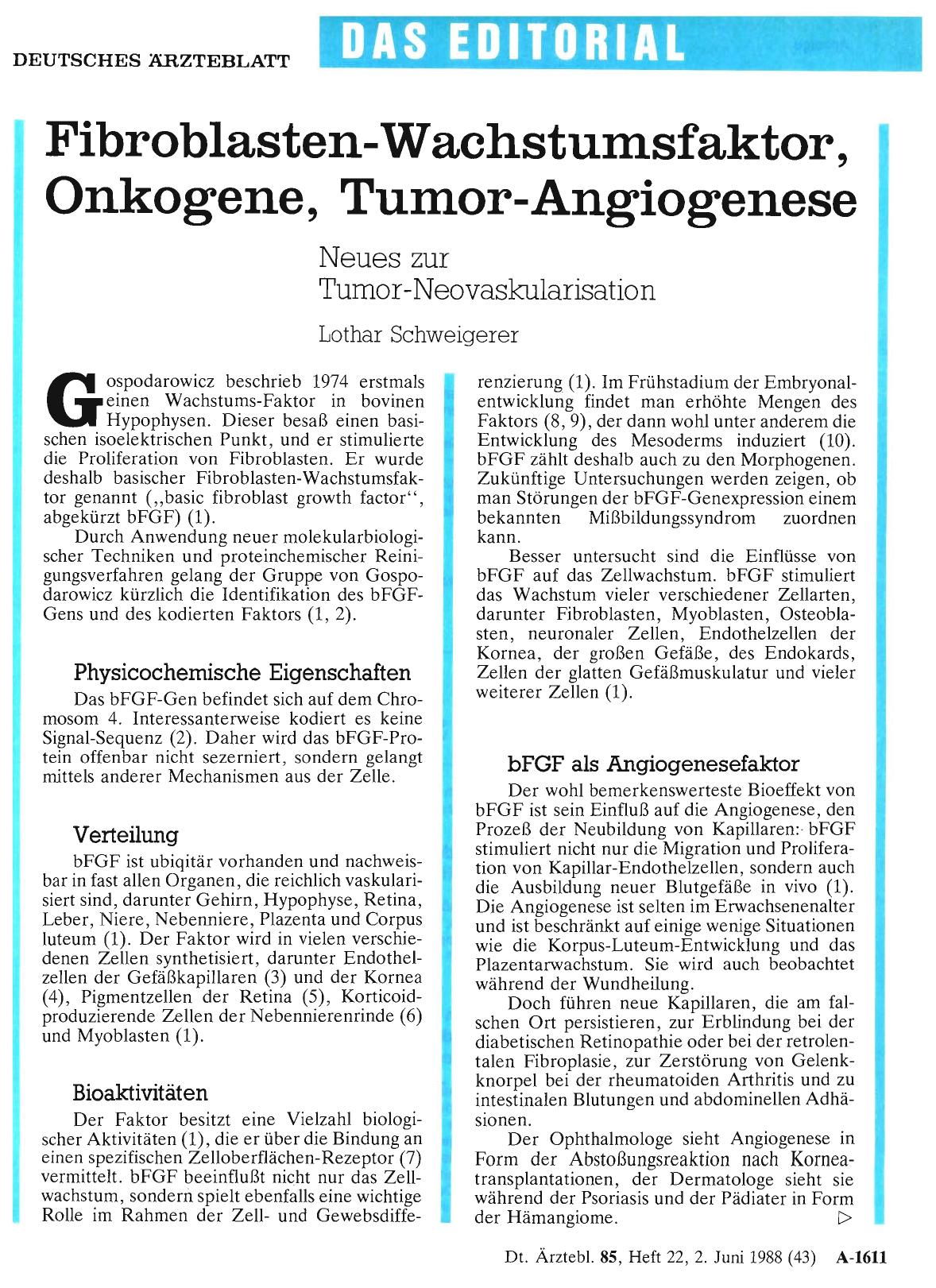 Vorschauseite 1: Fibroblasten-Wachstumsfaktor, Onkogene, Tumor-Angiogenese
