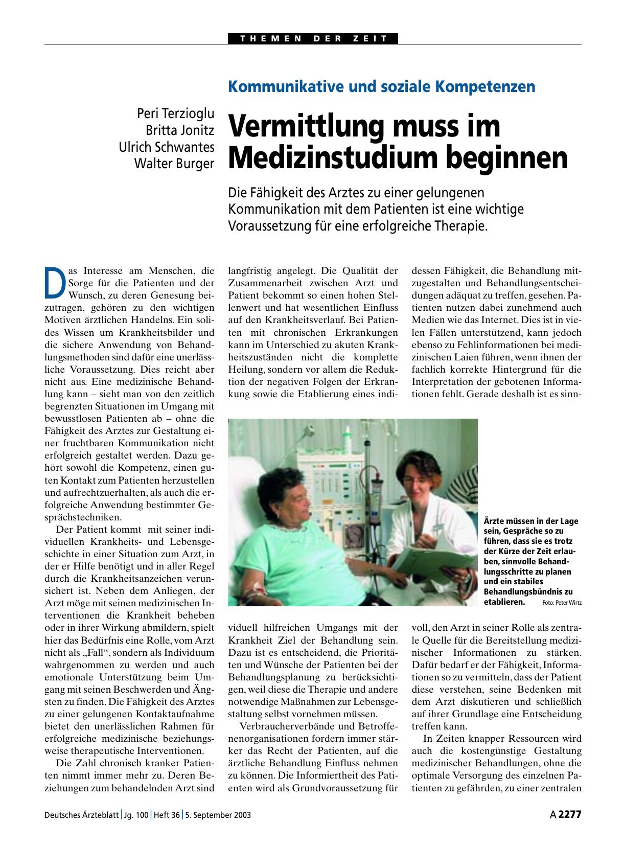Vorschauseite 1: Kommunikative und soziale Kompetenzen: Vermittlung muss im Medizinstudium beginnen