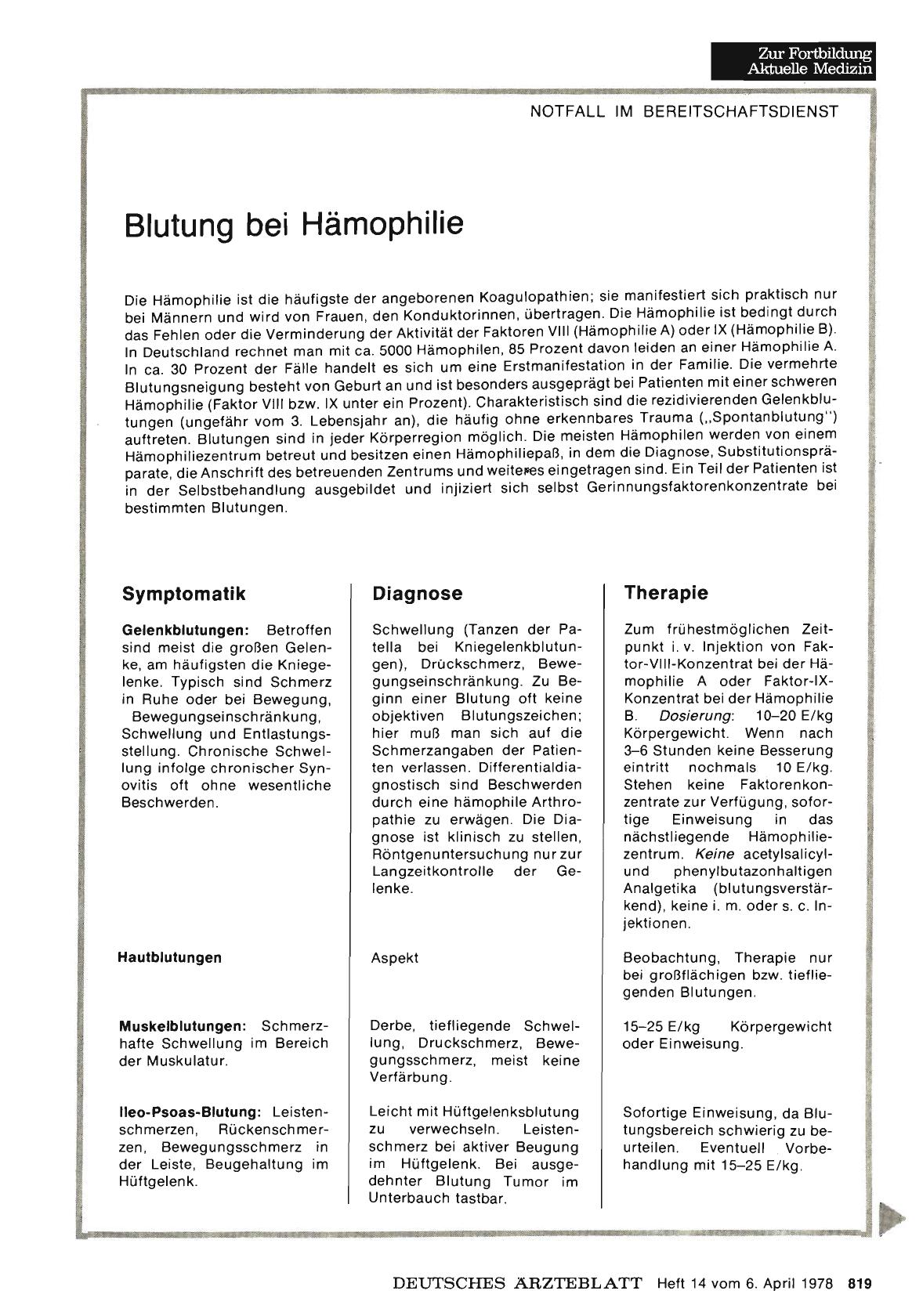 Vorschauseite 1: Blutung bei Hämophilie