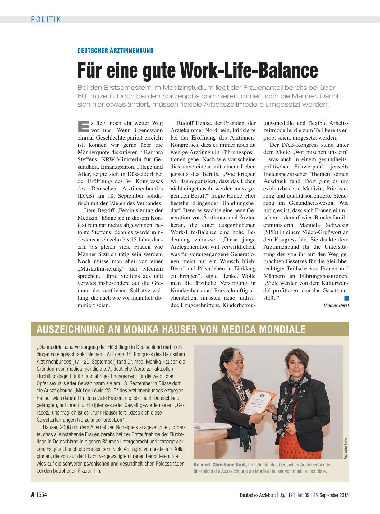 Vorschauseite 1: Deutscher Ärztinnenbund: Für eine gute Work-Life-Balance