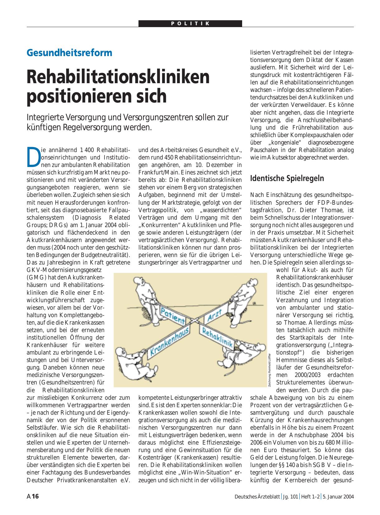 Vorschauseite 1: Gesundheitsreform: Rehabilitationskliniken positionieren sich
