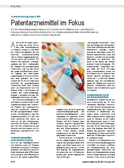 Vorschauseite 1: Arzneiverordnungs-Report 2021: Patentarzneimittel im Fokus