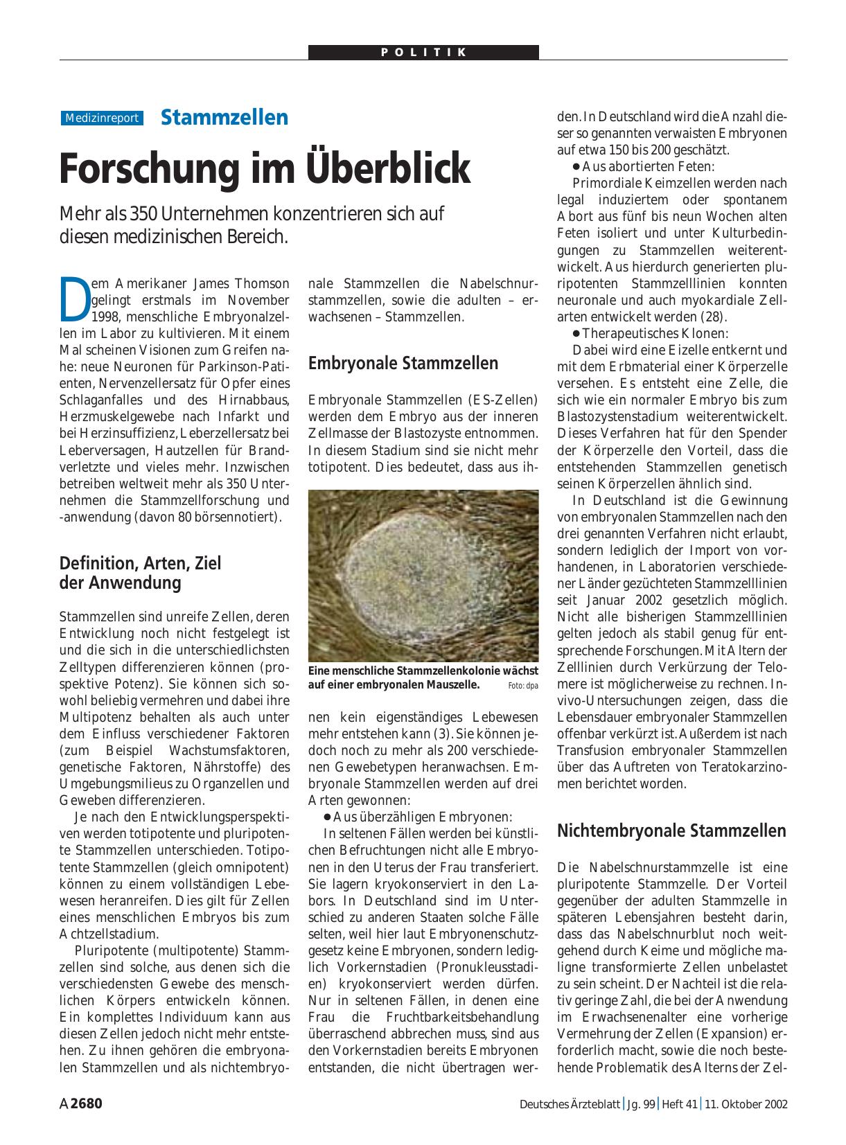 Vorschauseite 1: Stammzellen: Forschung im Überblick